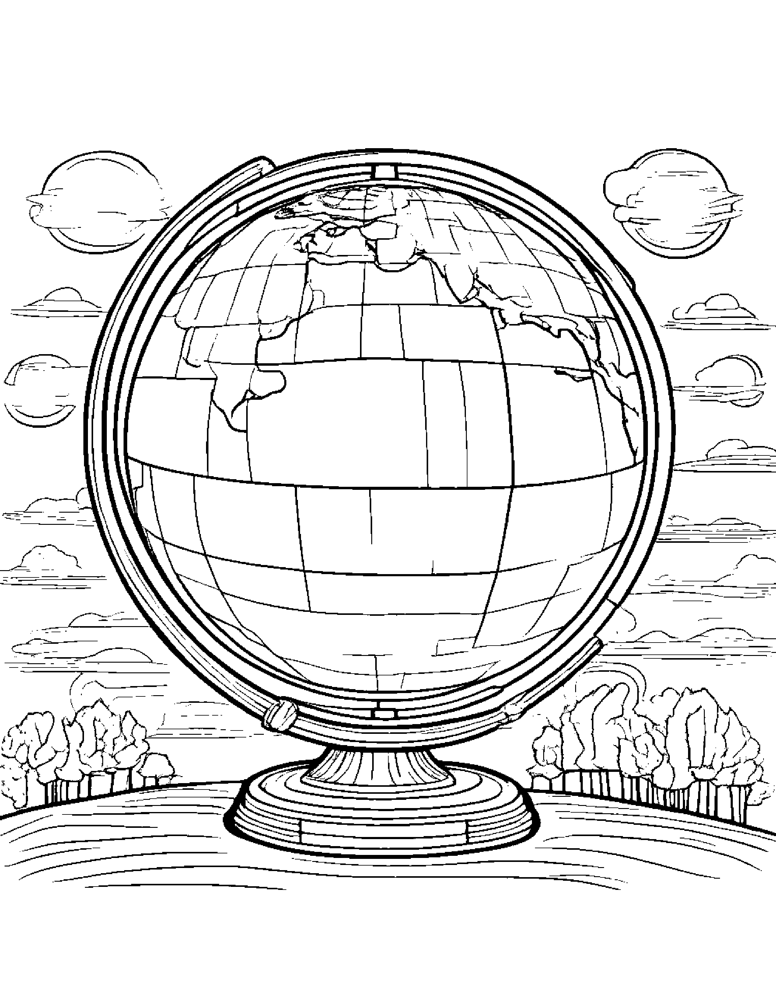 Curious Globe Coloring Page (Free Printable PDF)