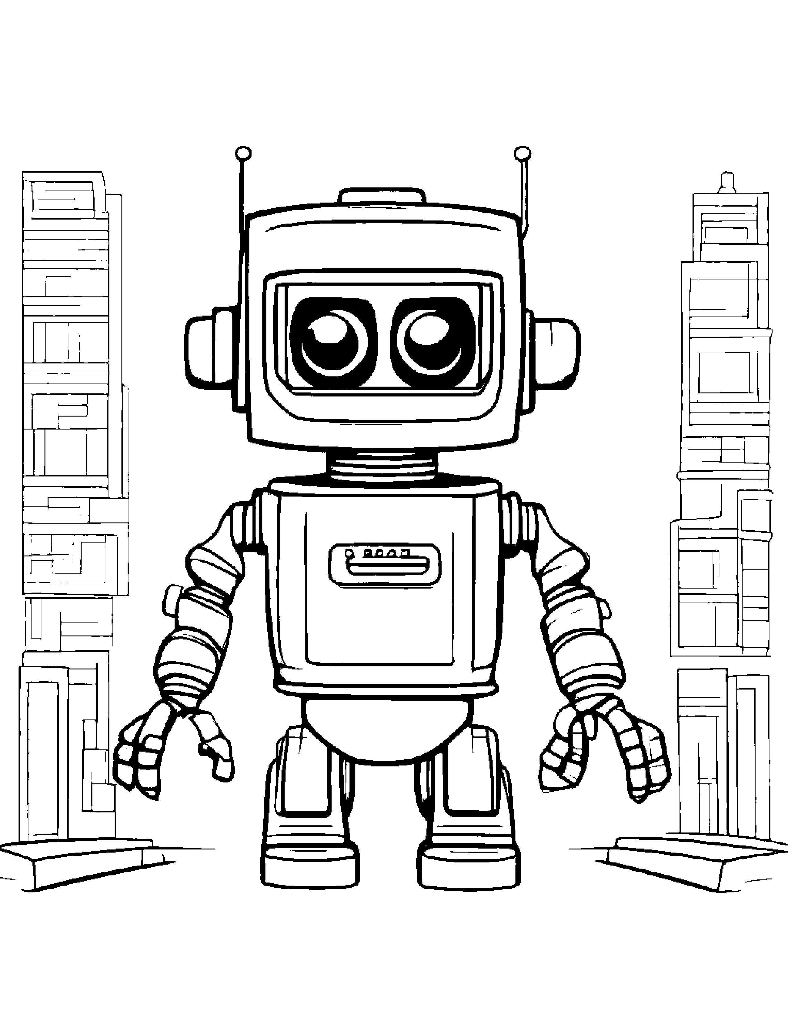 Curious Robot Buddy Coloring Page (Free Printable PDF)