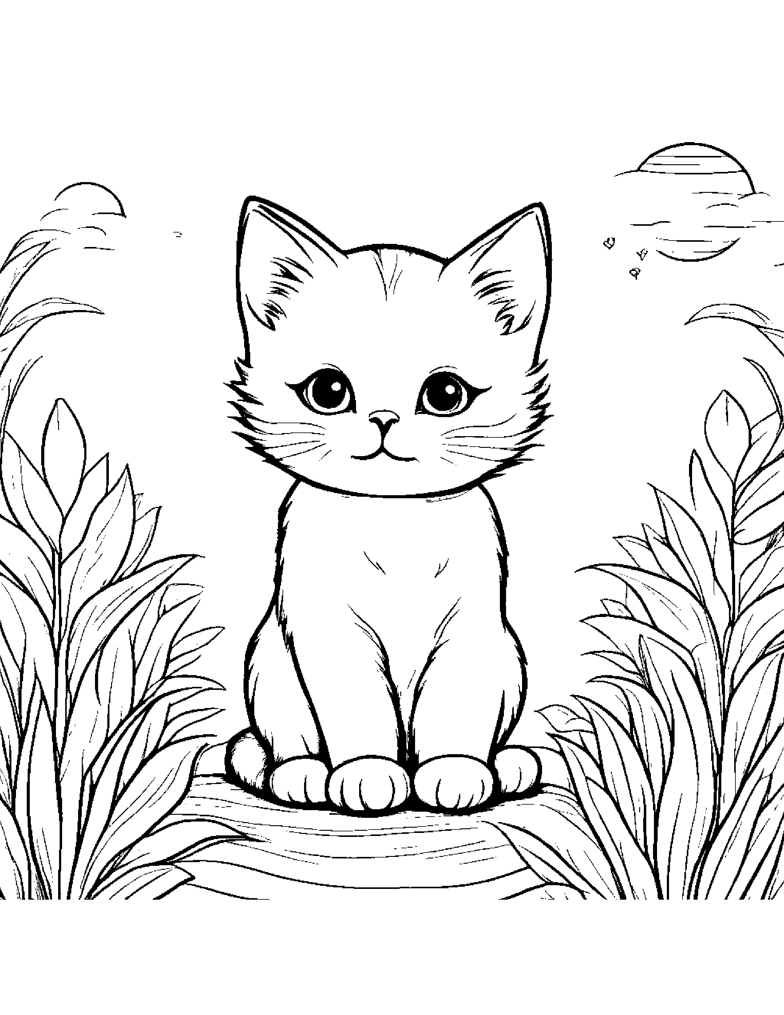 Friendly Kitten On A Friendly Planet Coloring Page (Free Printable PDF)