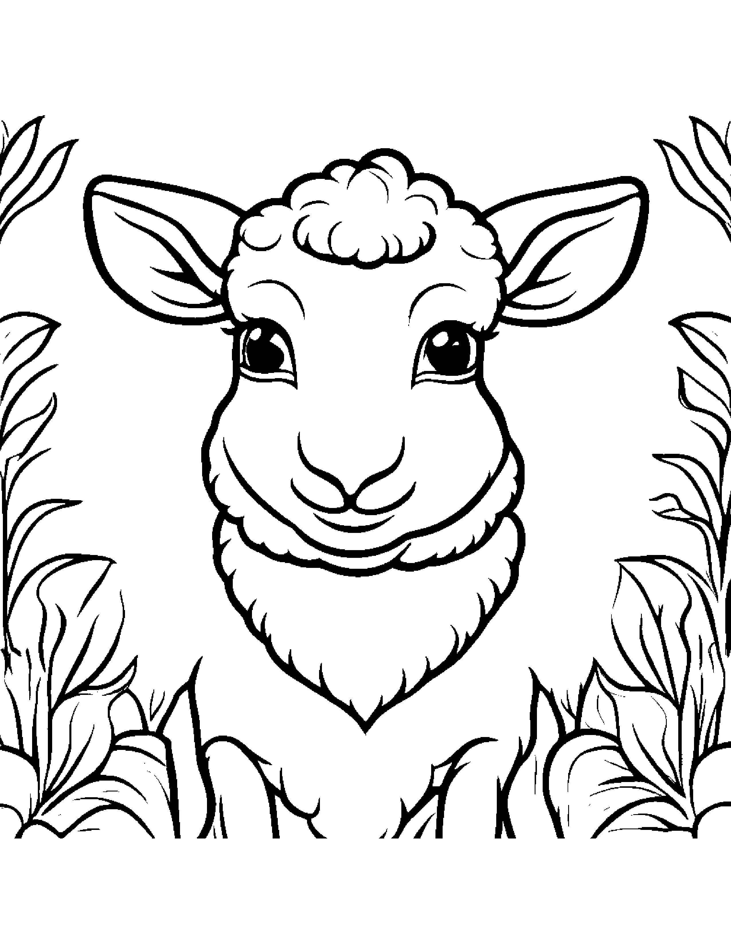 Friendly Lamb Smiling #2 Coloring Page (Free Printable PDF)