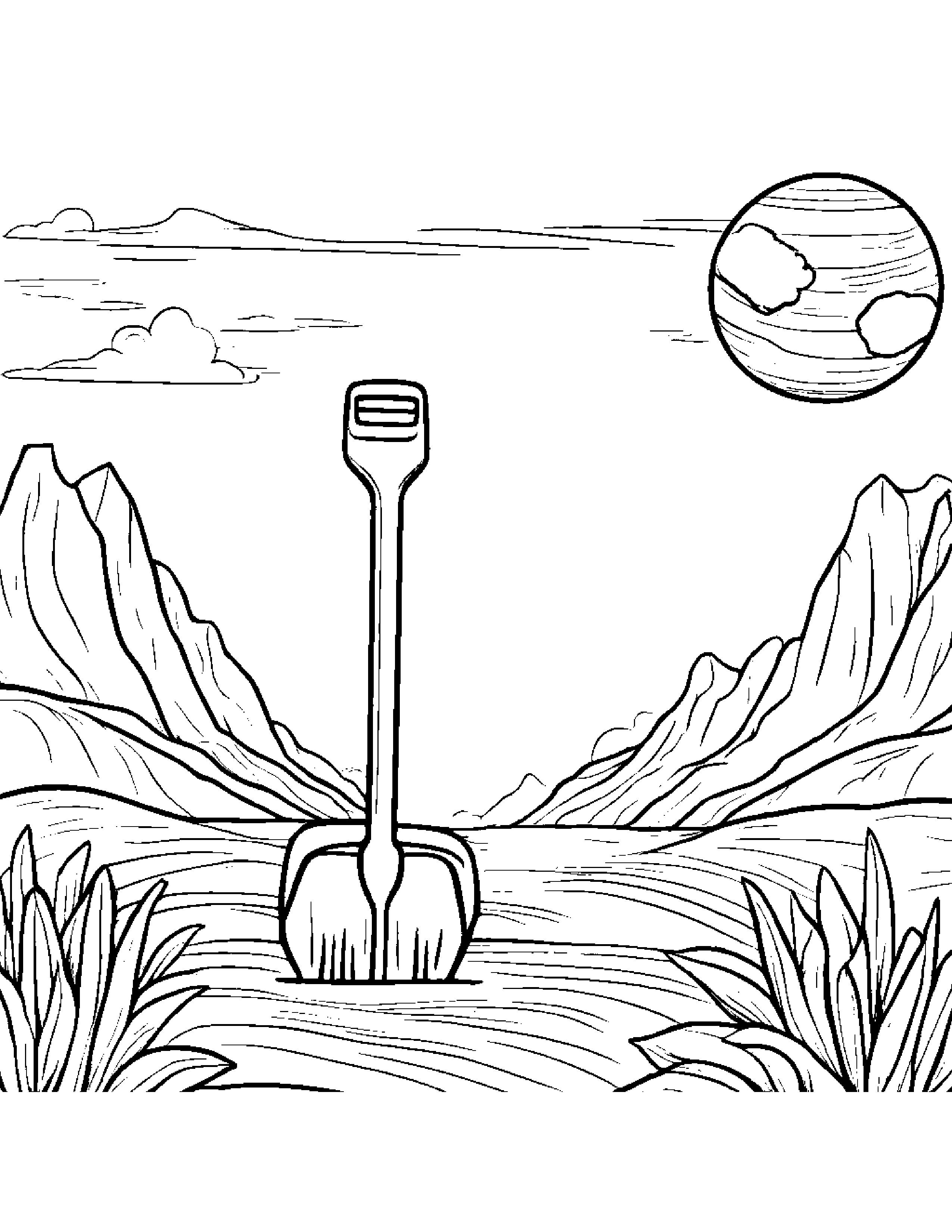 Friendly Shovel On A Friendly Planet Coloring Page (Free Printable PDF)