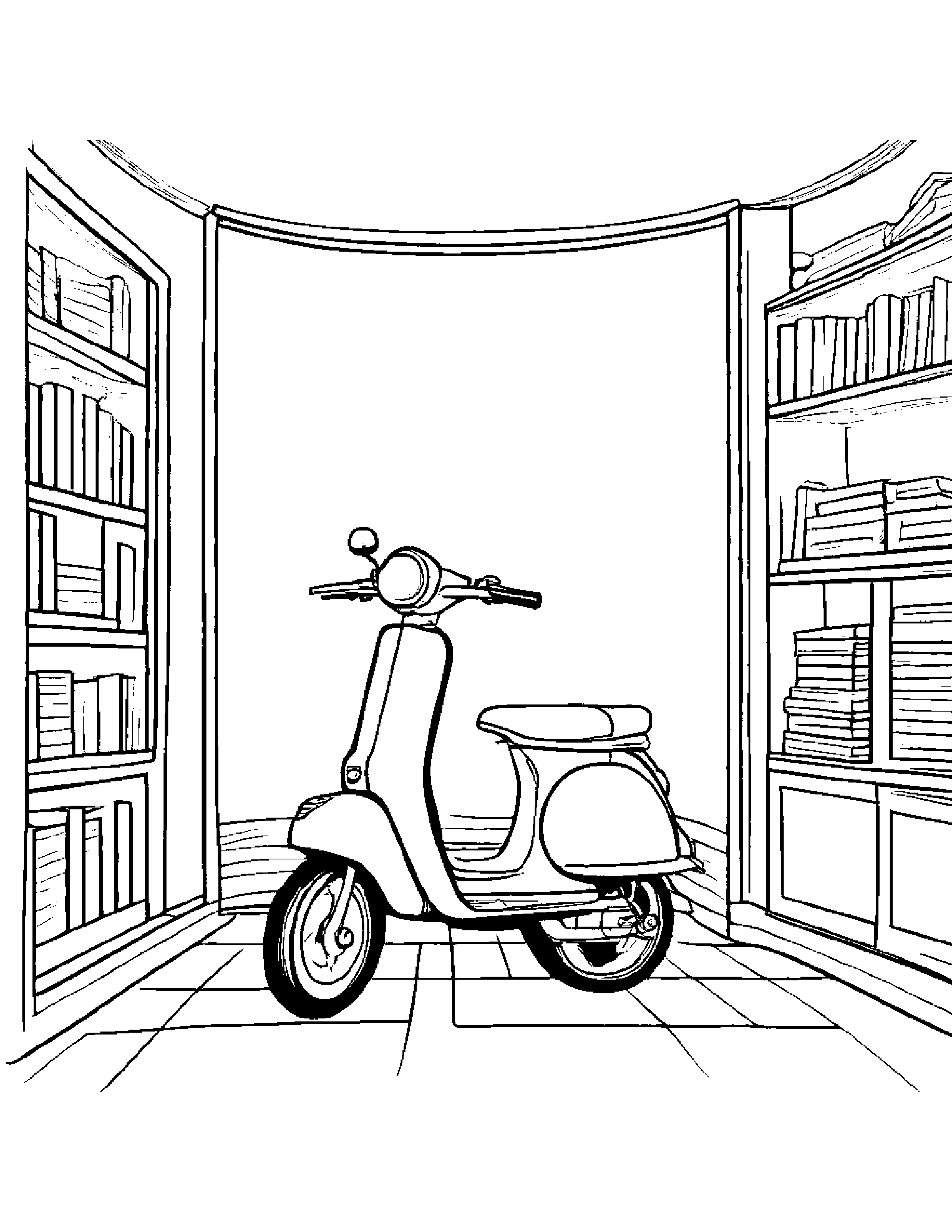 Globe Riding A Scooter By A Reading Nook #2 Coloring Page (Free Printable PDF)