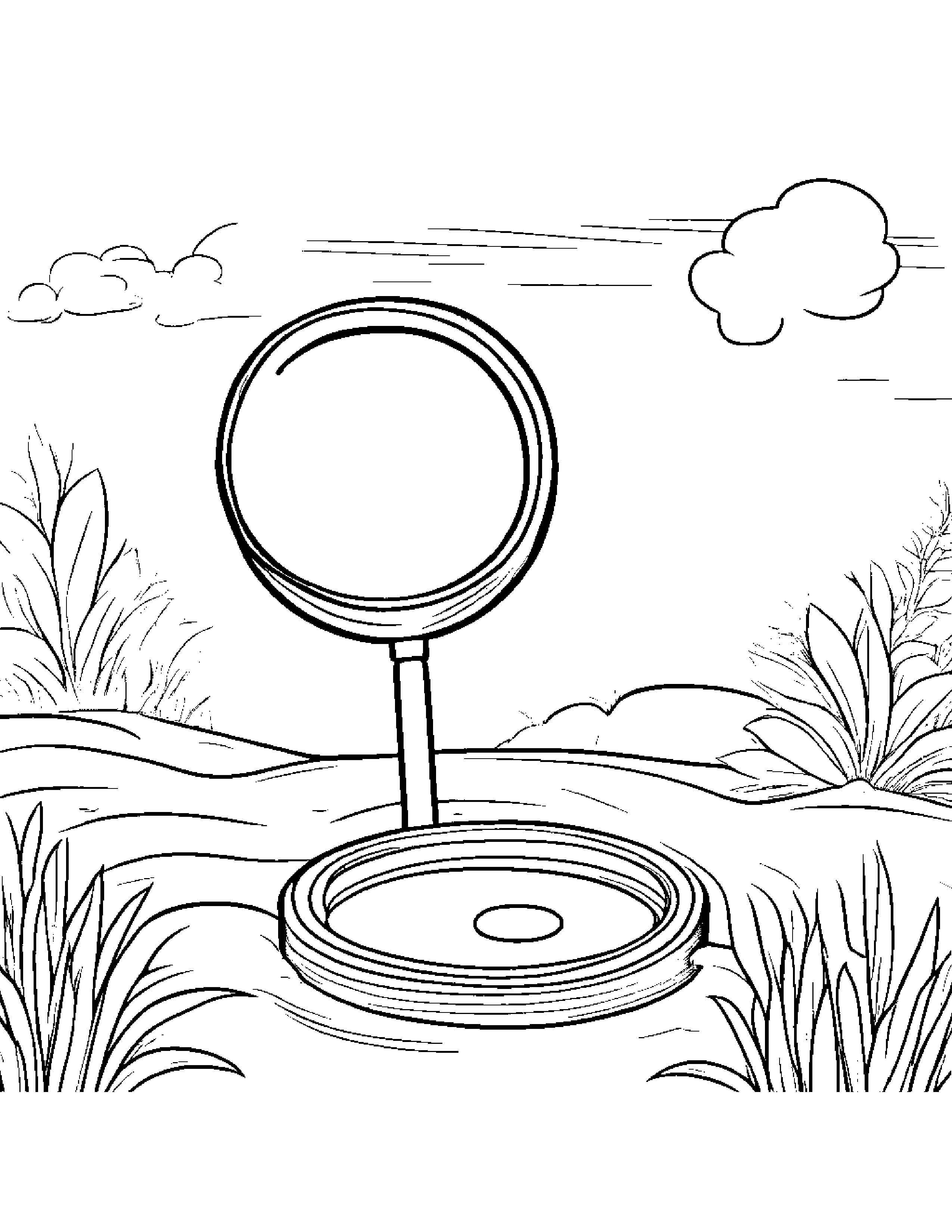 Happy Magnifying Glass Beside A Sandbox #3 Coloring Page (Free Printable PDF)