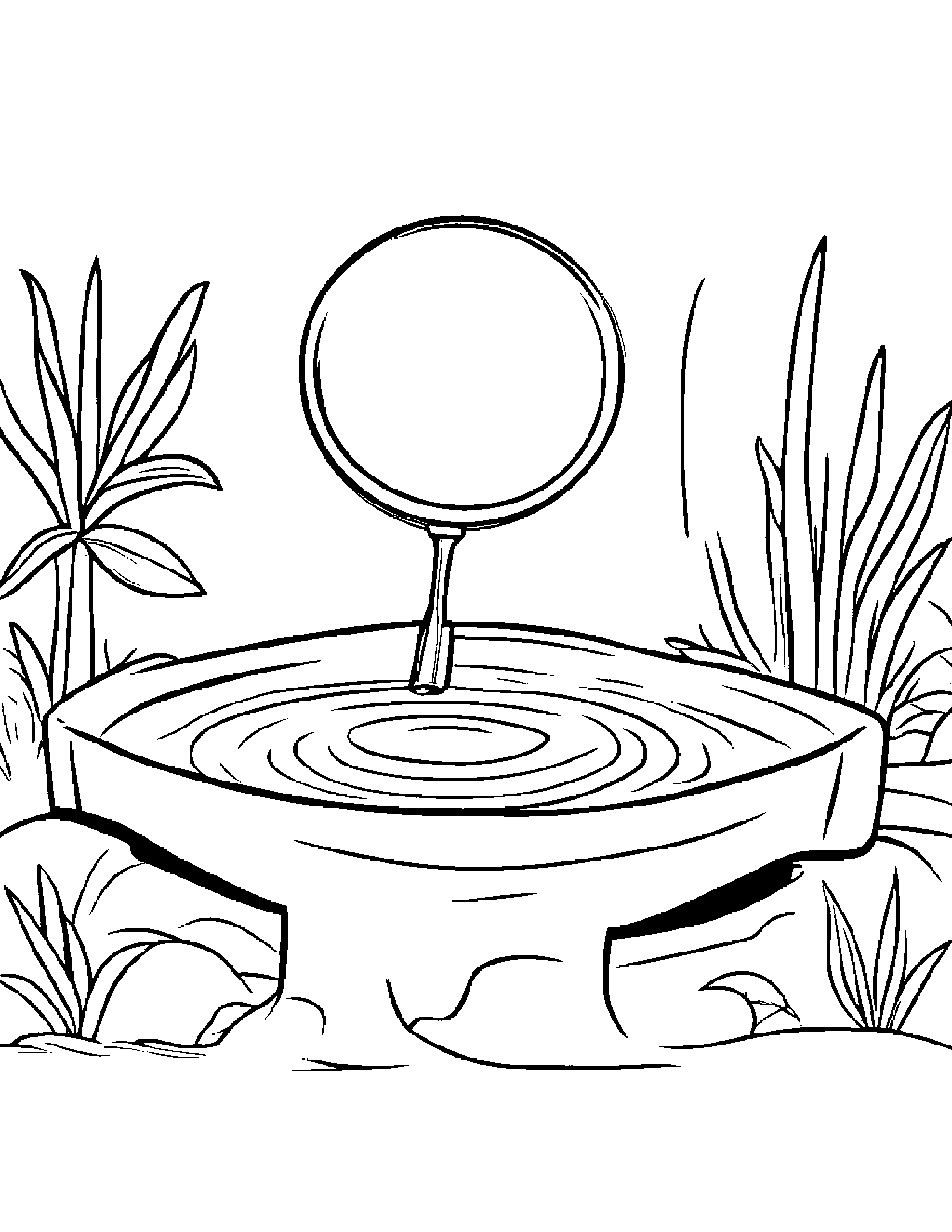 Happy Magnifying Glass Beside A Sandbox Coloring Page (Free Printable PDF)