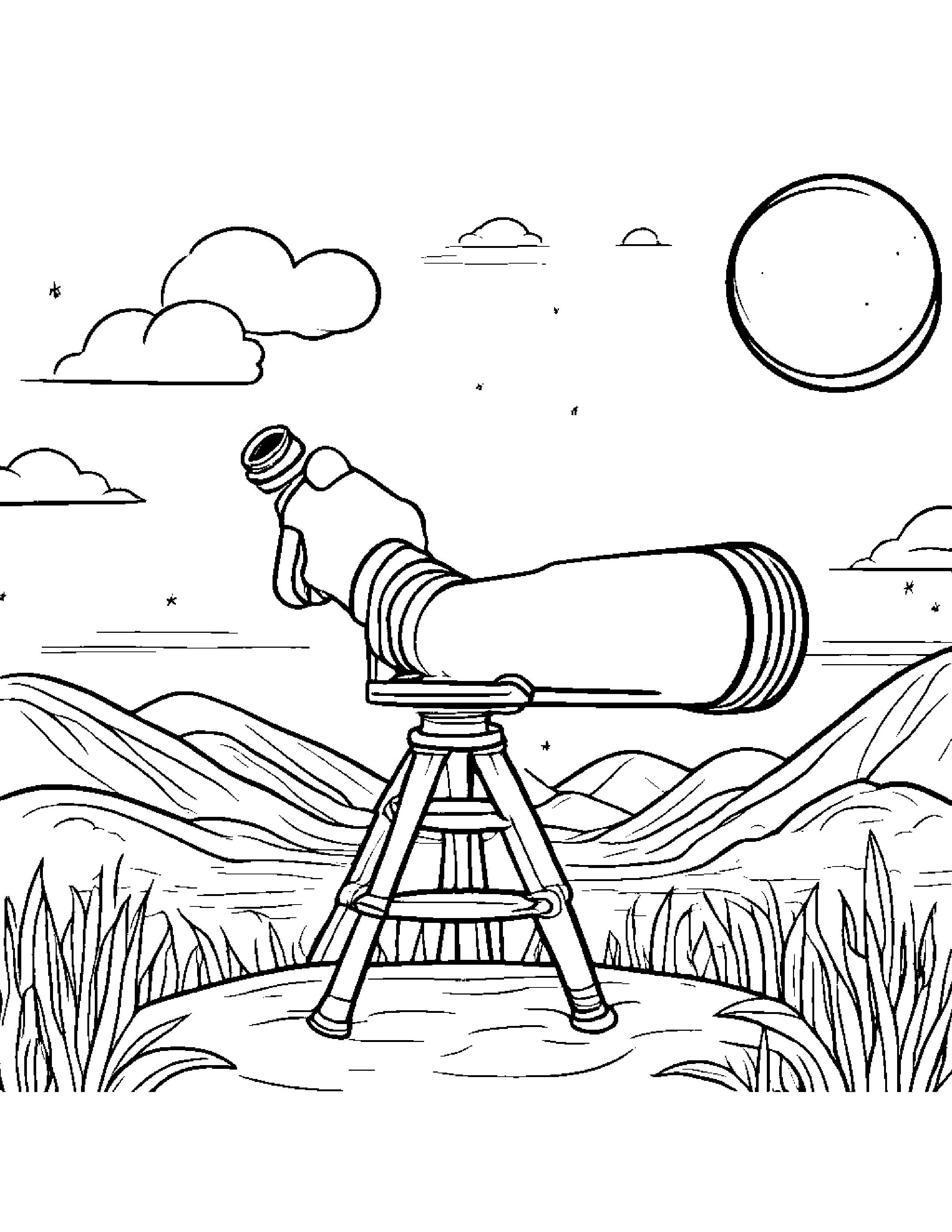 Happy Telescope #2 Coloring Page (Free Printable PDF)
