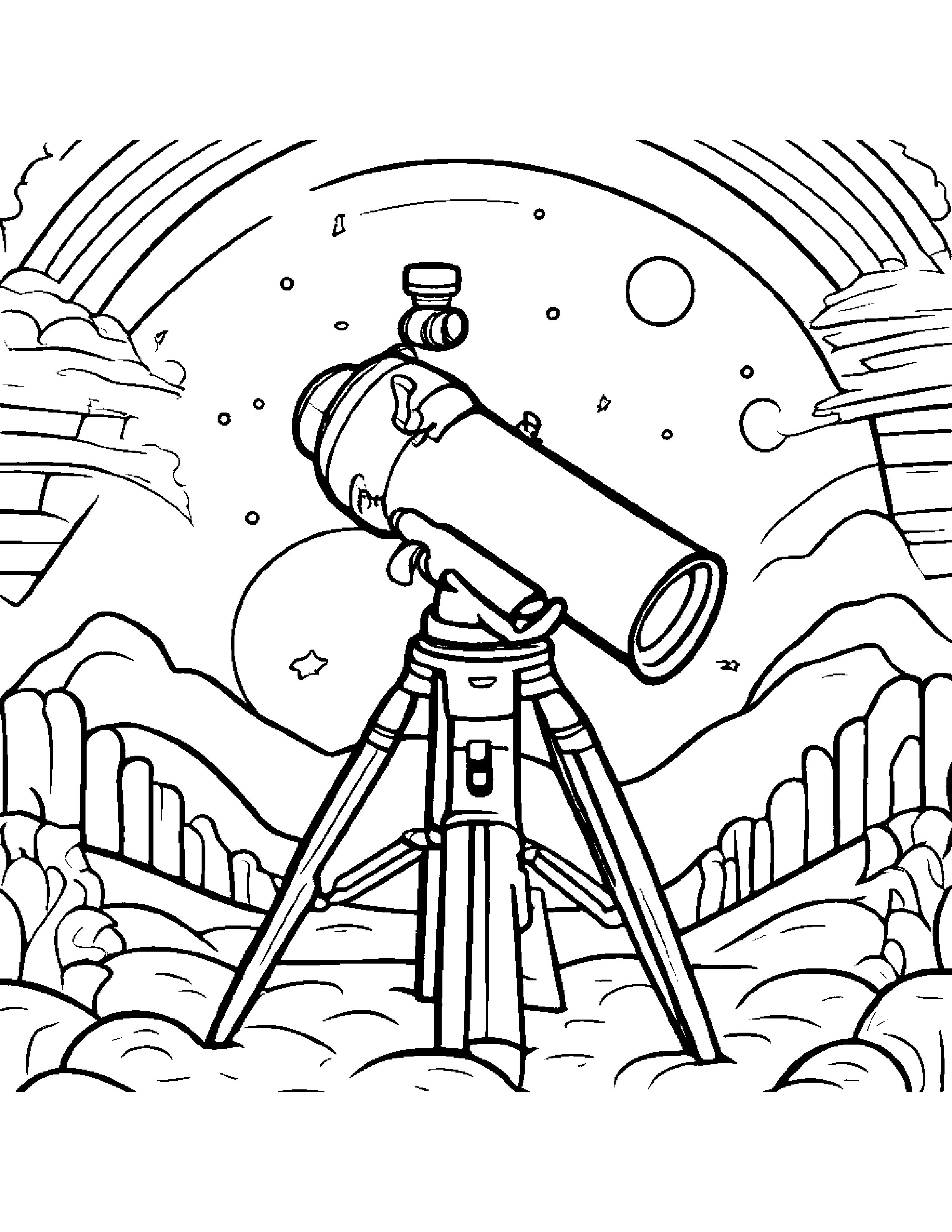 Happy Telescope Coloring Page (Free Printable PDF)