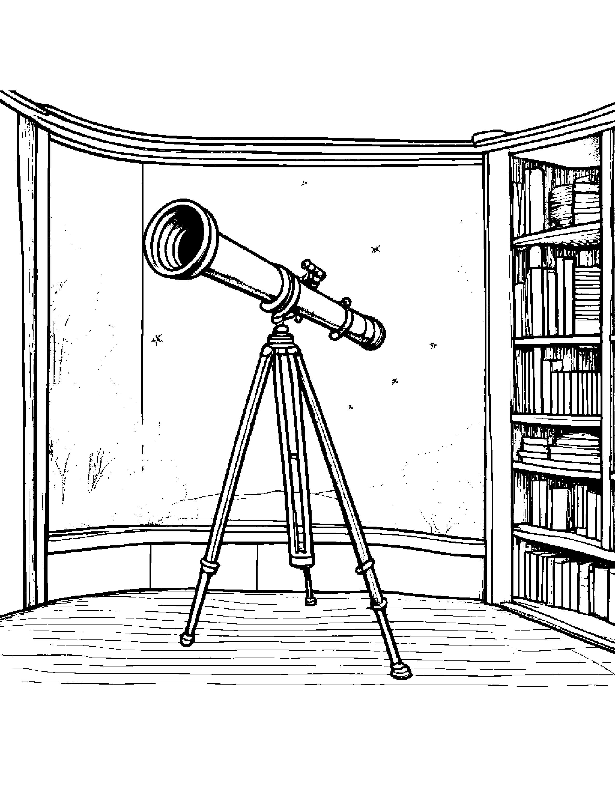 Helpful Telescope By A Reading Nook #2 Coloring Page (Free Printable PDF)