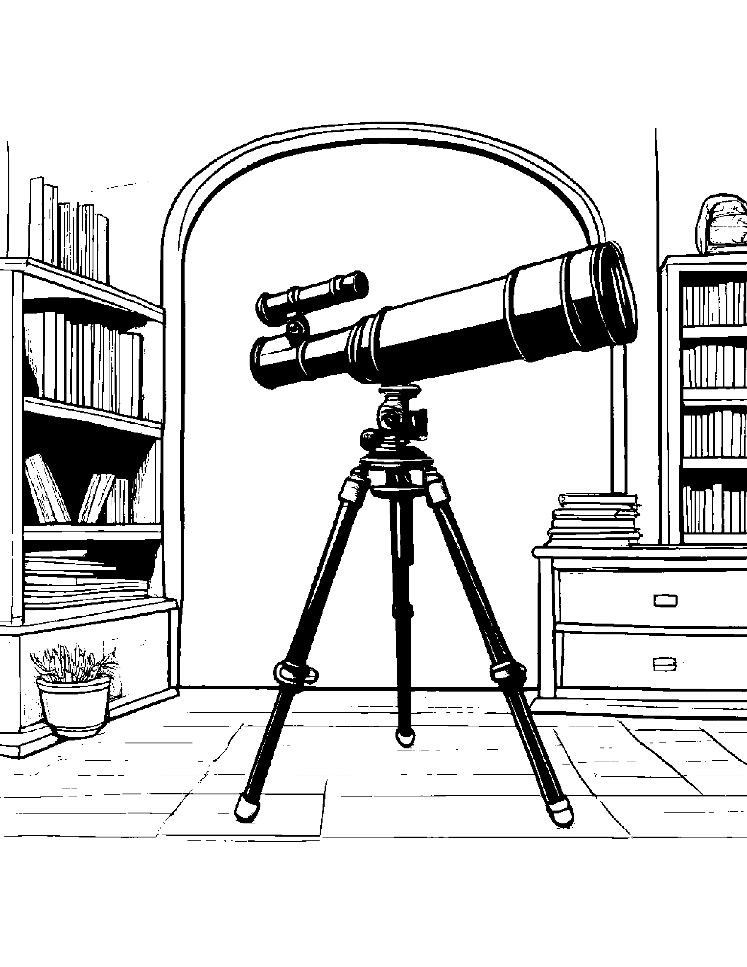 Helpful Telescope By A Reading Nook #3 Coloring Page (Free Printable PDF)