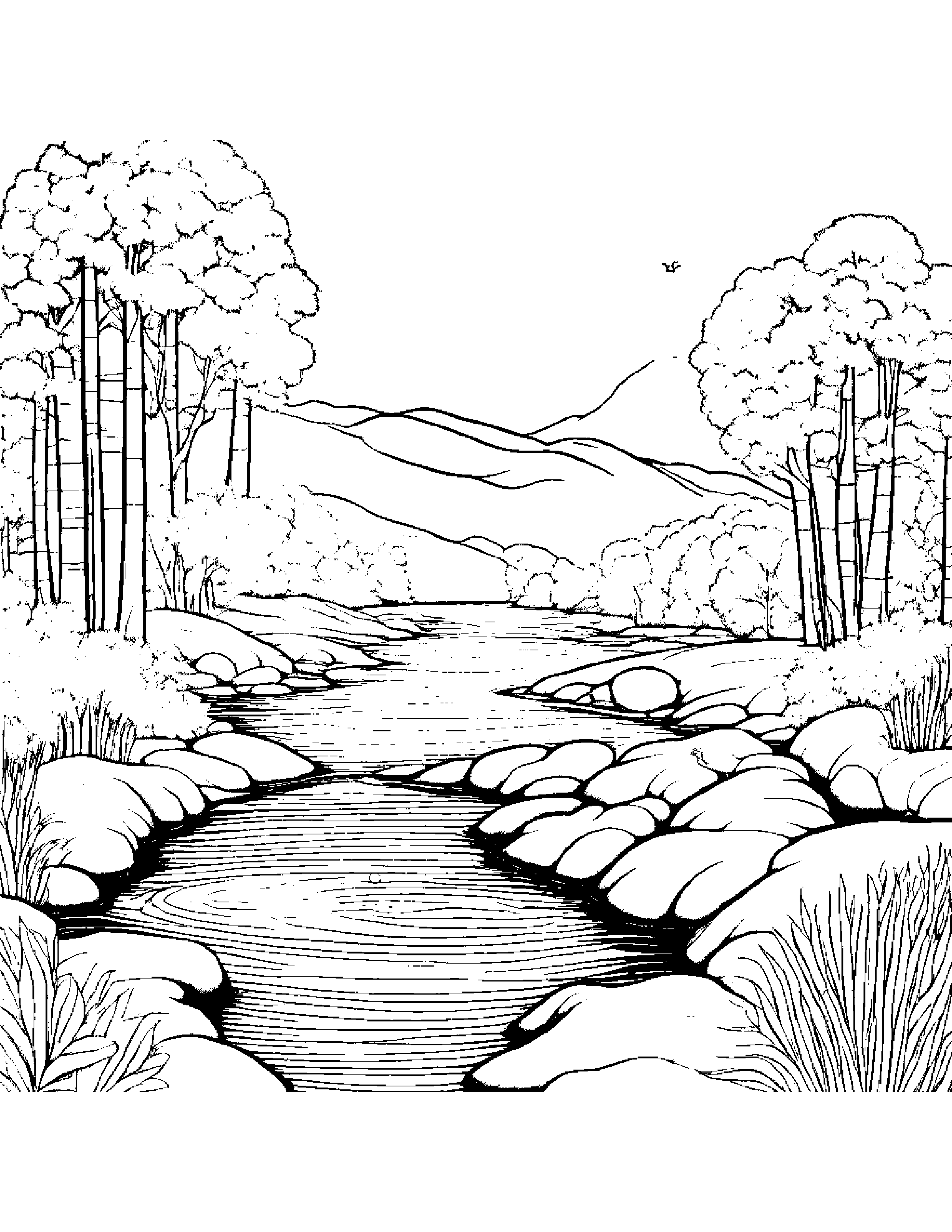 Kind Telescope Near A Gentle Stream #4 Coloring Page (Free Printable PDF)