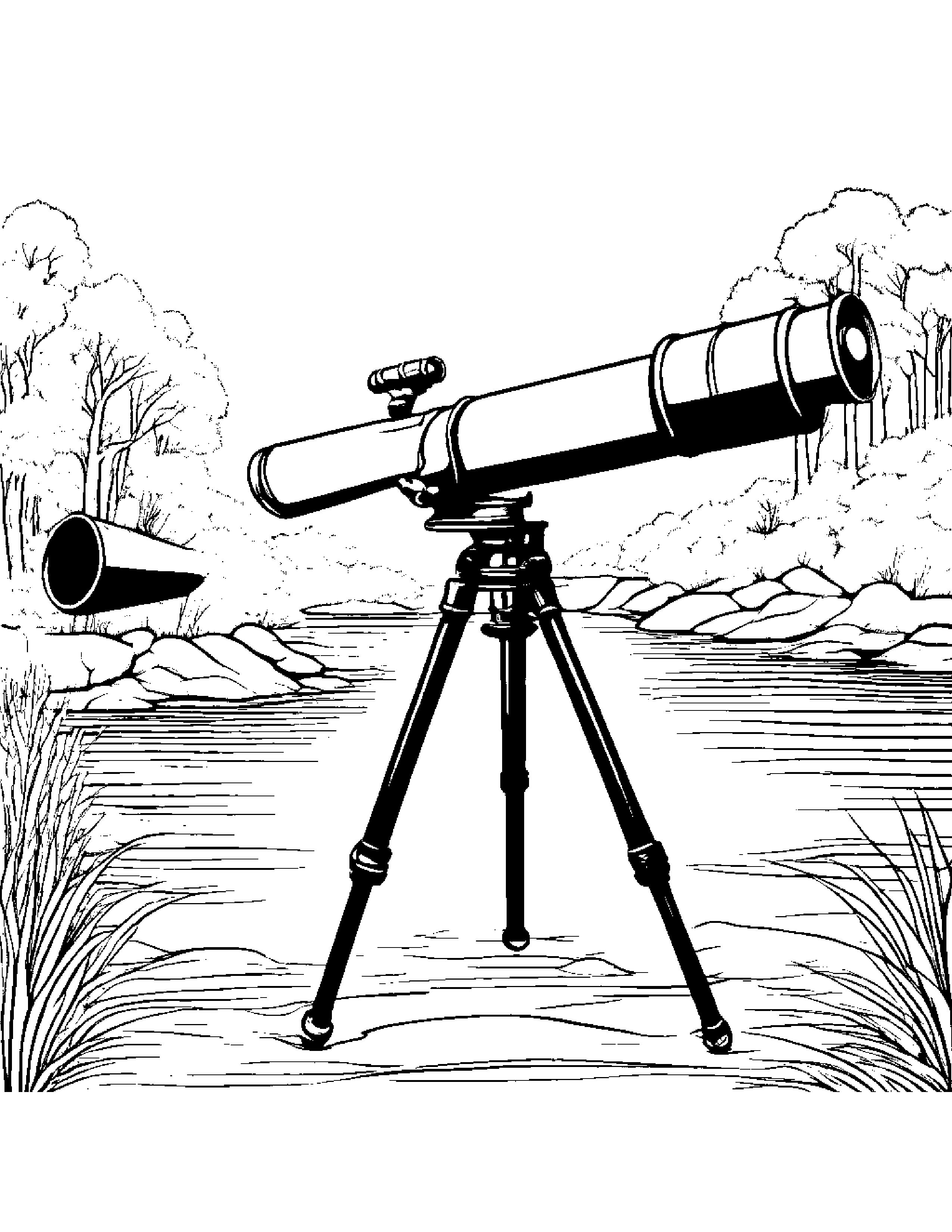 Kind Telescope Near A Gentle Stream #5 Coloring Page (Free Printable PDF)