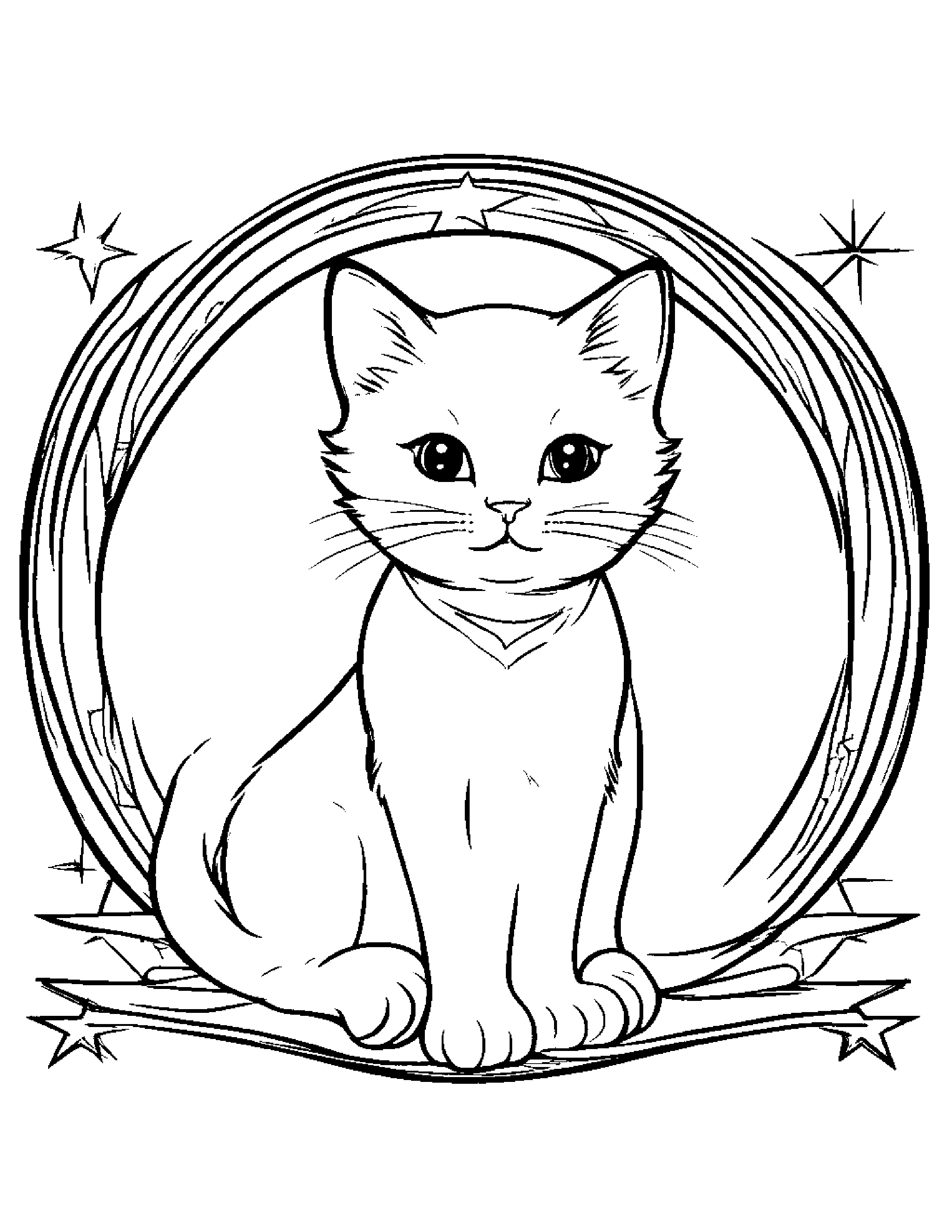 Kitten With A Friendly Star #3 Coloring Page (Free Printable PDF)