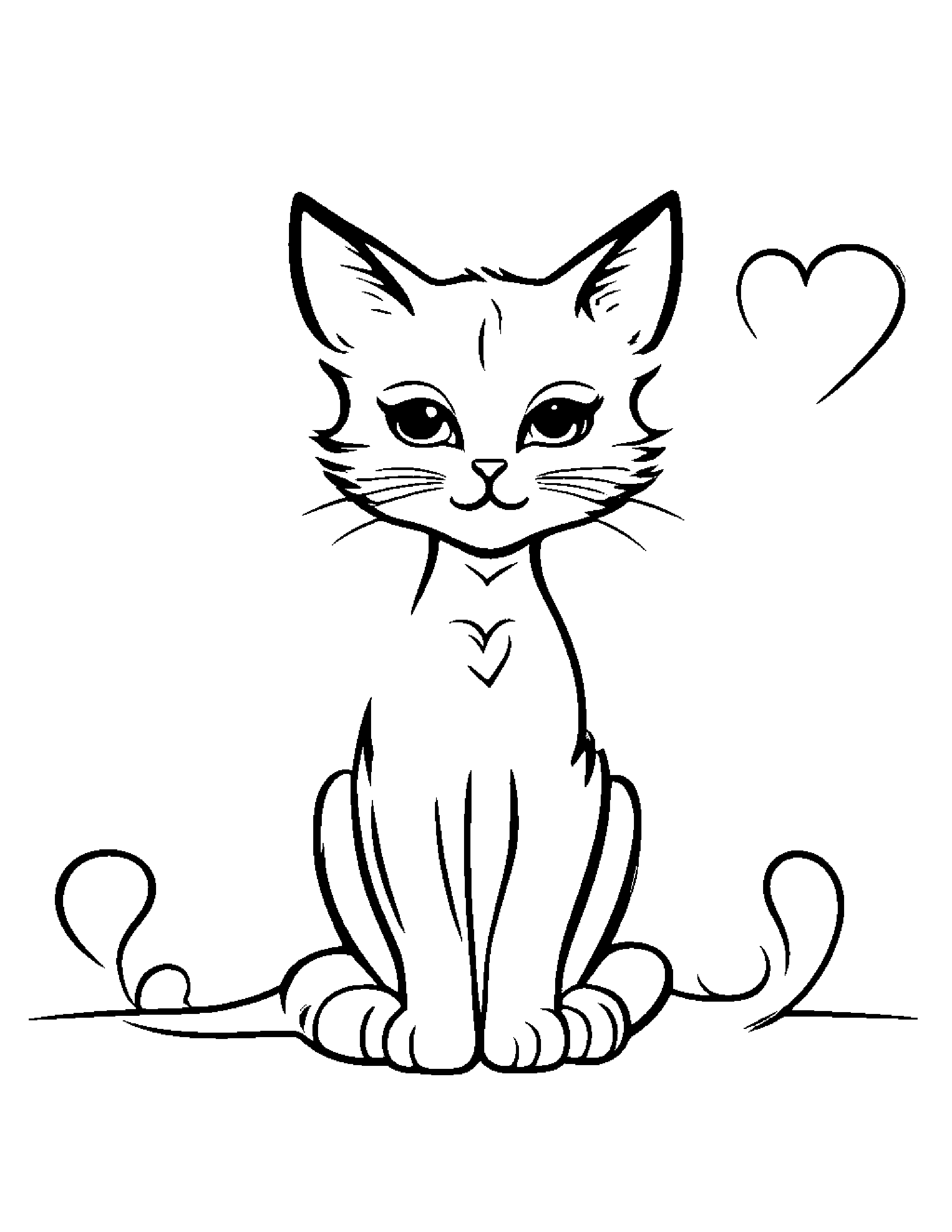 Kitty With A Little Heart #3 Coloring Page (Free Printable PDF)