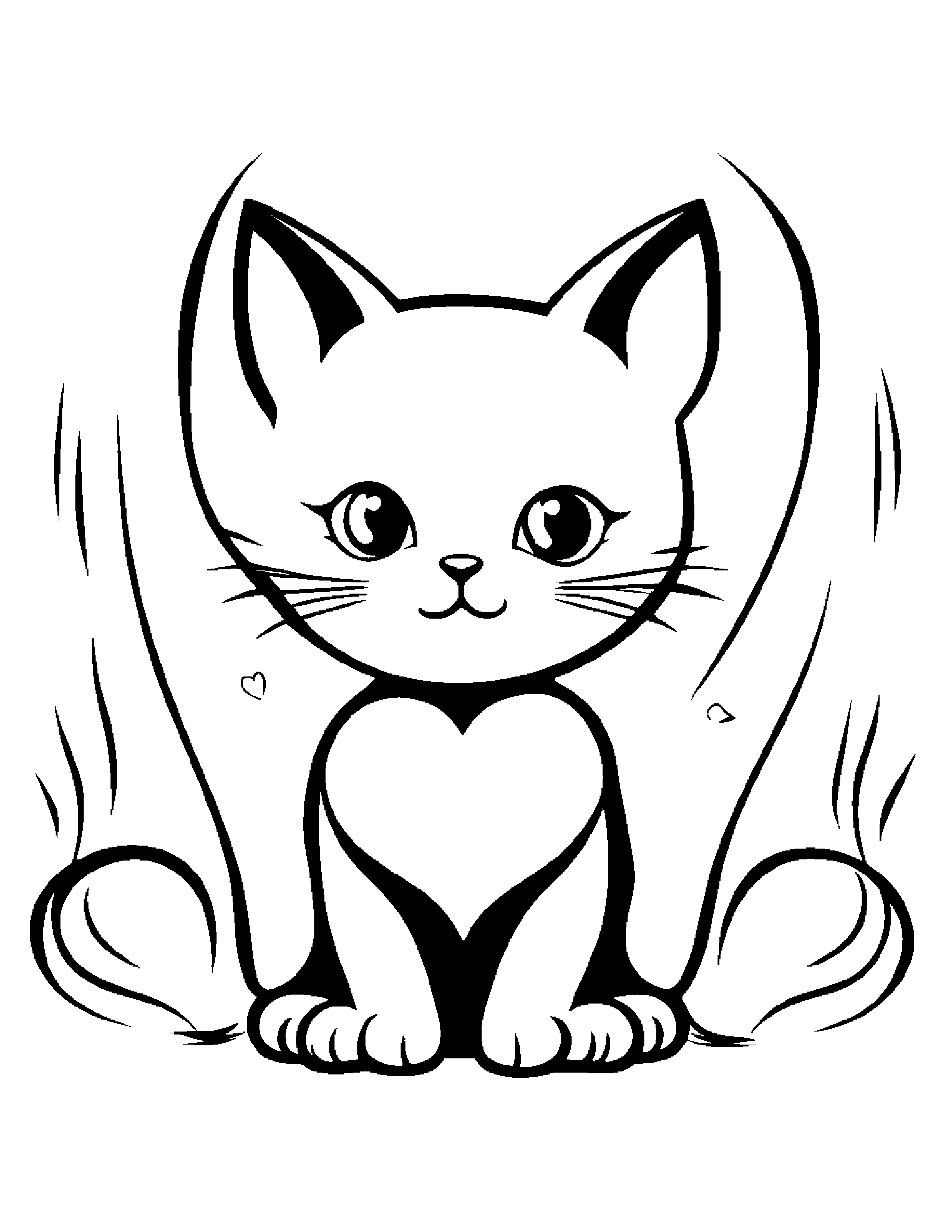 Kitty With A Little Heart Coloring Page (Free Printable PDF)