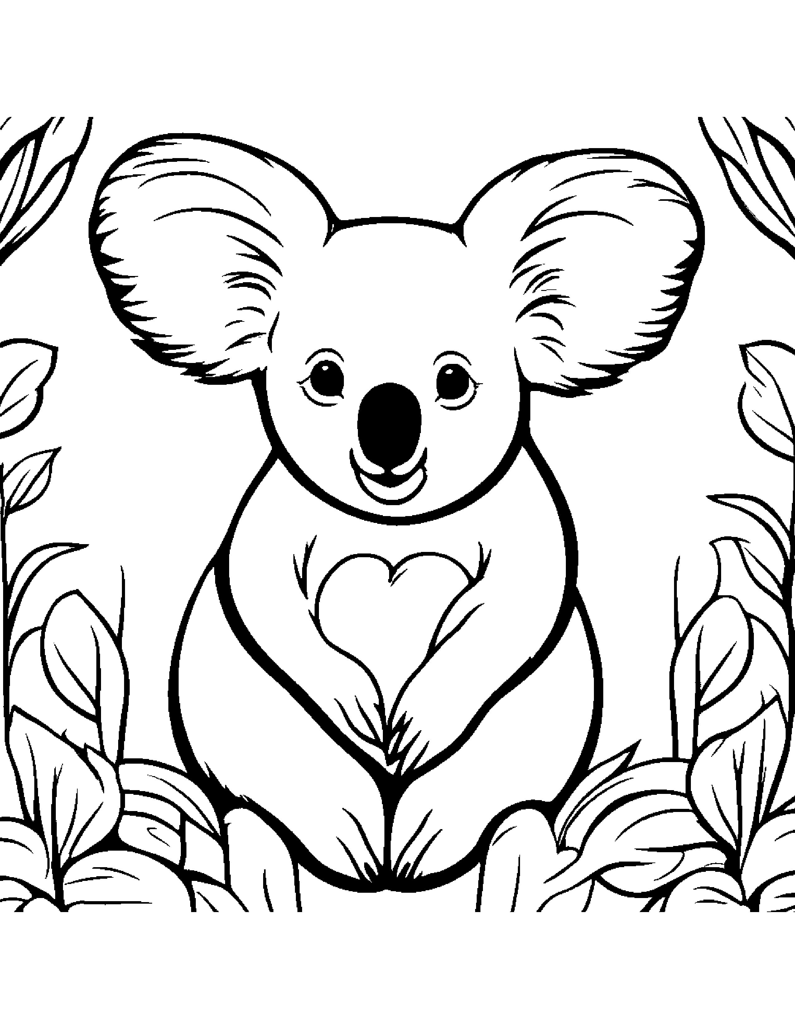 Koala With A Little Heart #3 Coloring Page (Free Printable PDF)