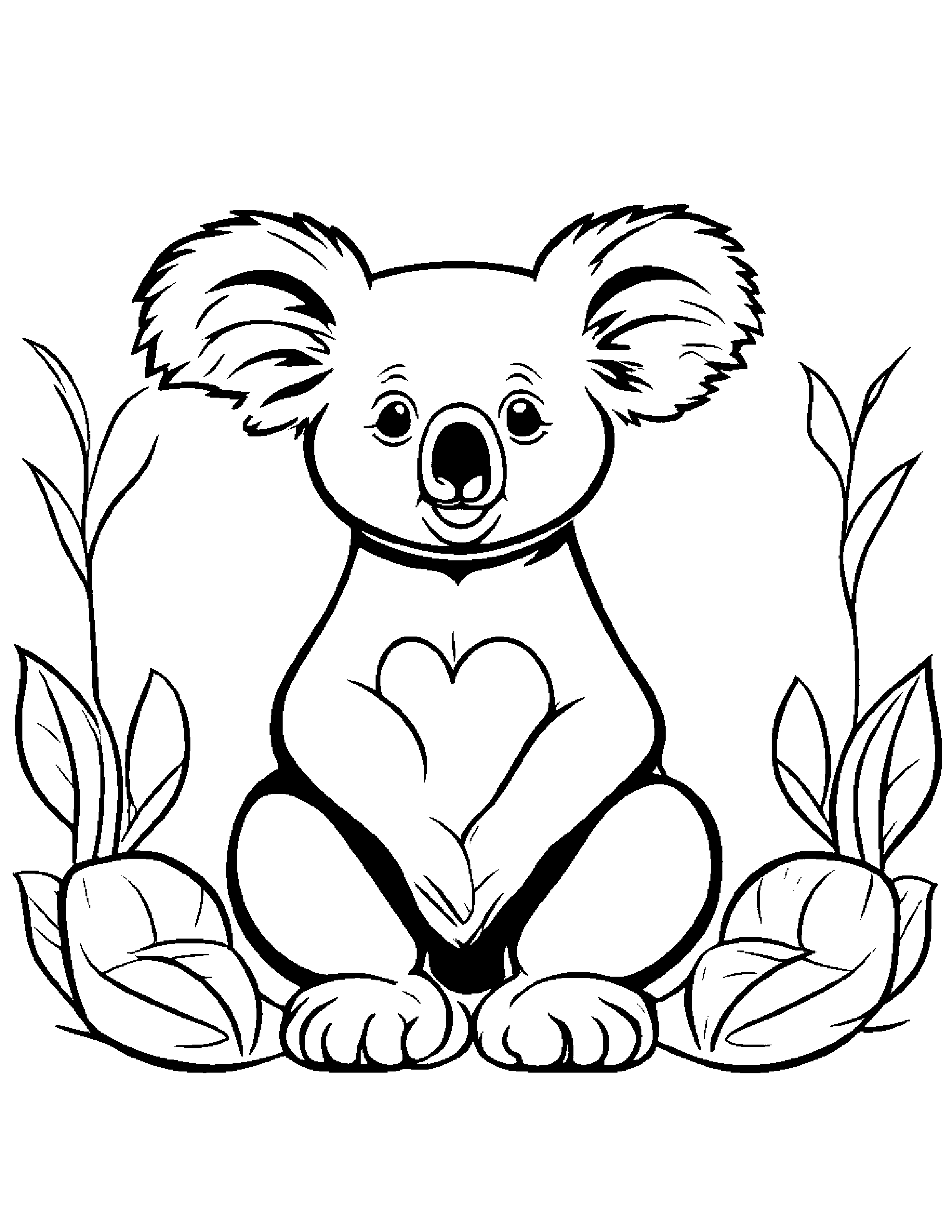 Koala With A Little Heart Coloring Page (Free Printable PDF)