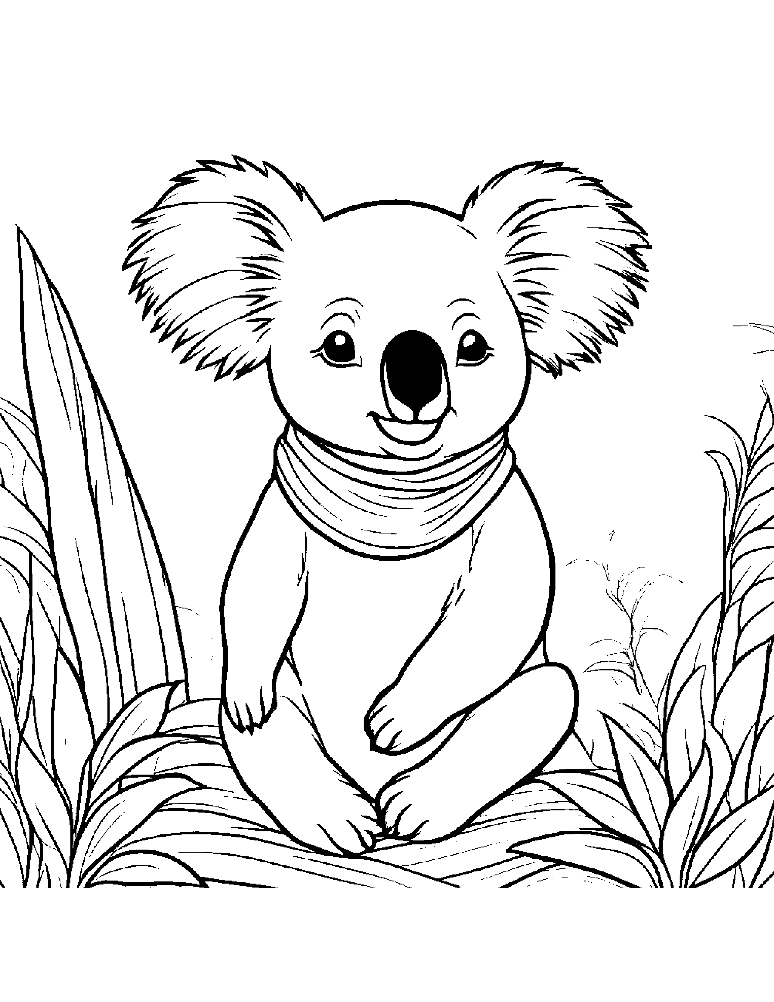 Koala With A Soft Scarf On A Friendly Planet #2 Coloring Page (Free Printable PDF)