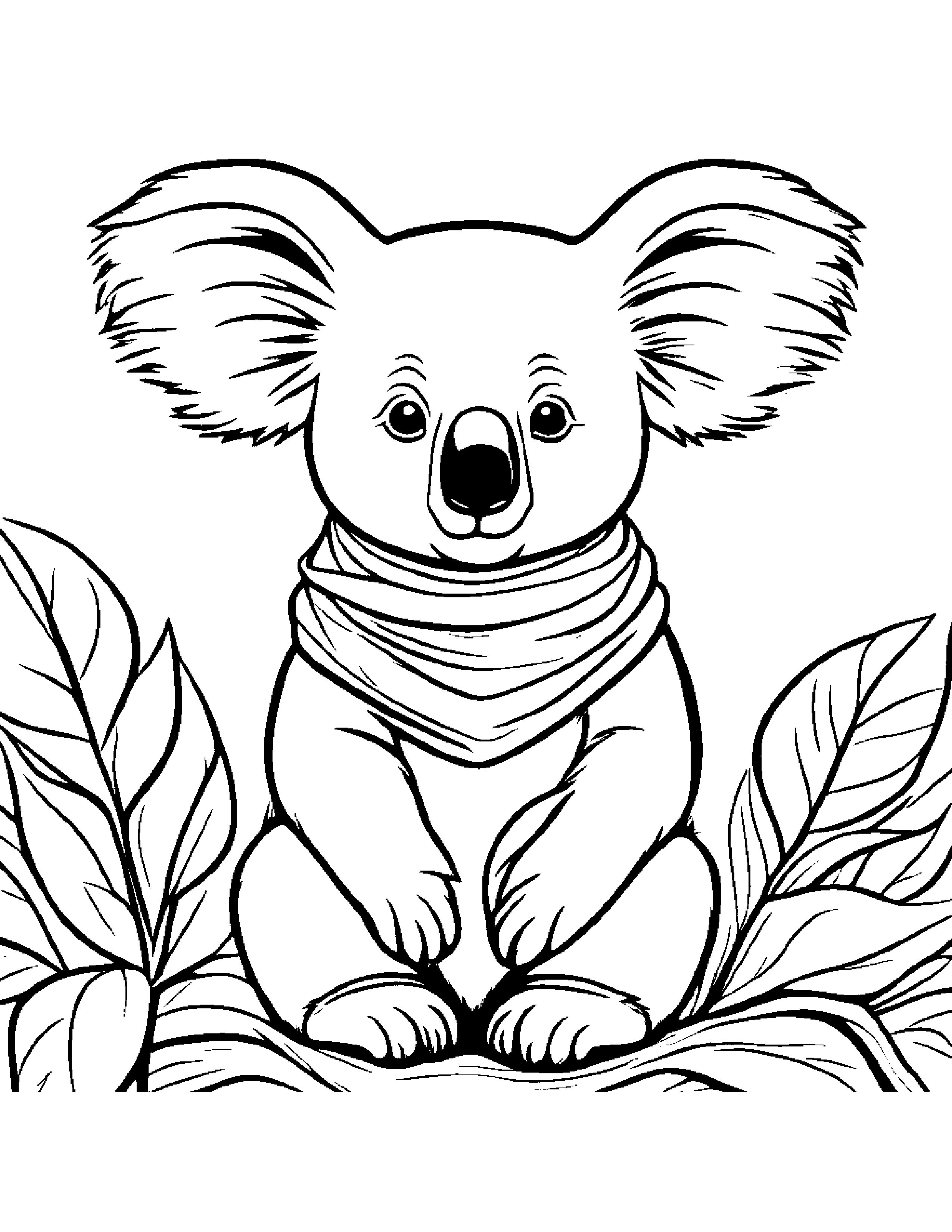 Koala With A Soft Scarf On A Friendly Planet #3 Coloring Page (Free Printable PDF)