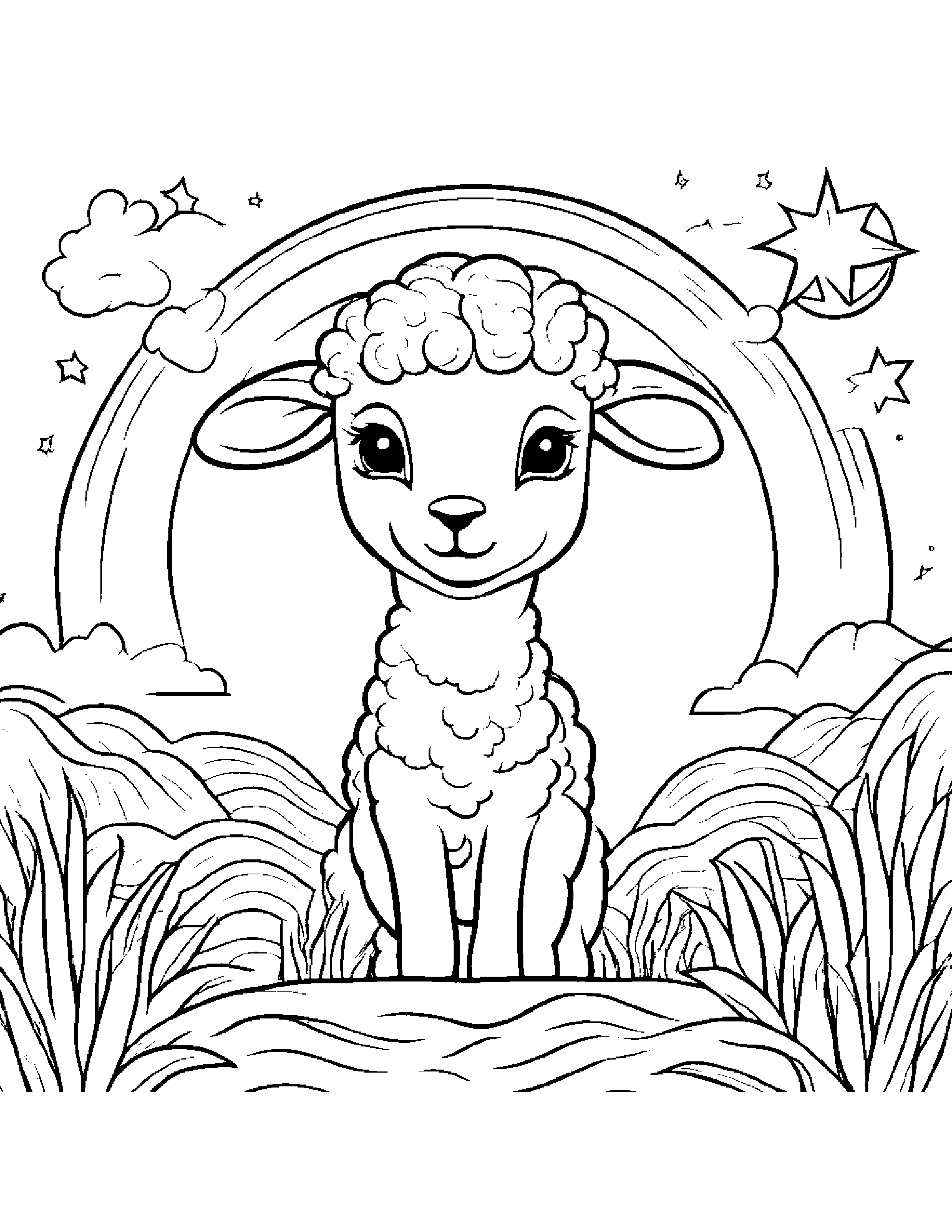 Lamb With A Friendly Star On A Friendly Planet #2 Coloring Page (Free Printable PDF)