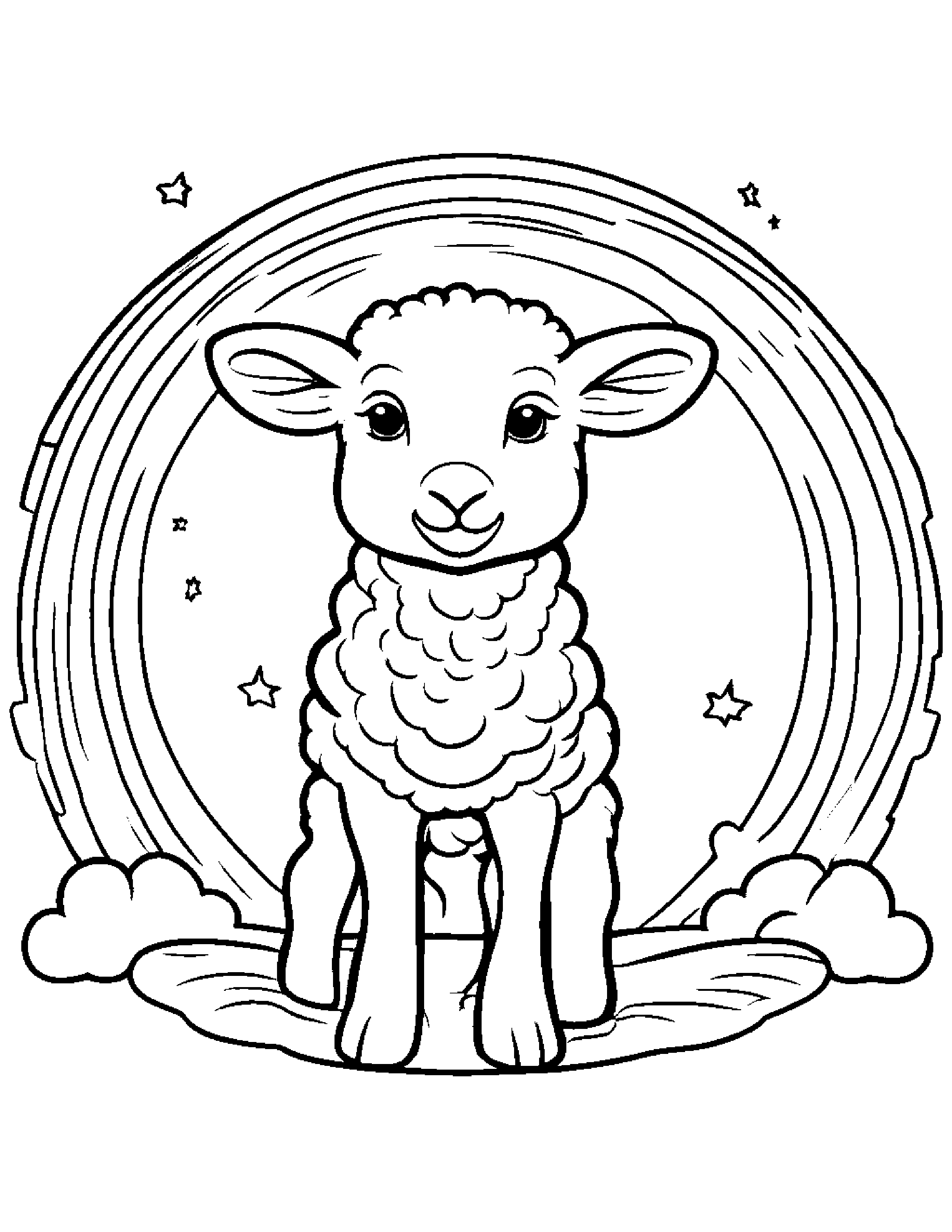 Lamb With A Friendly Star On A Friendly Planet Coloring Page (Free Printable PDF)