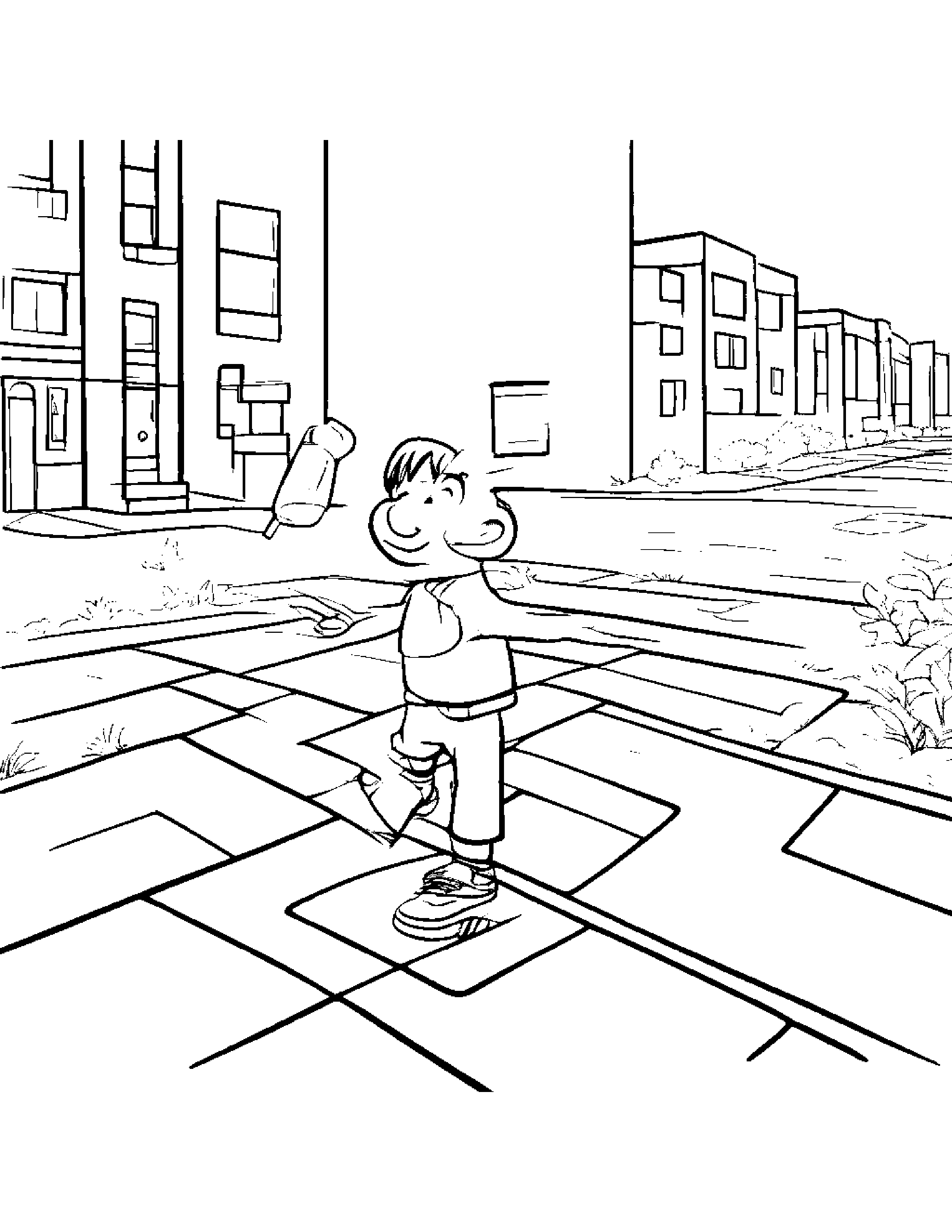 Magnifying Glass Playing Hopscotch #4 Coloring Page (Free Printable PDF)