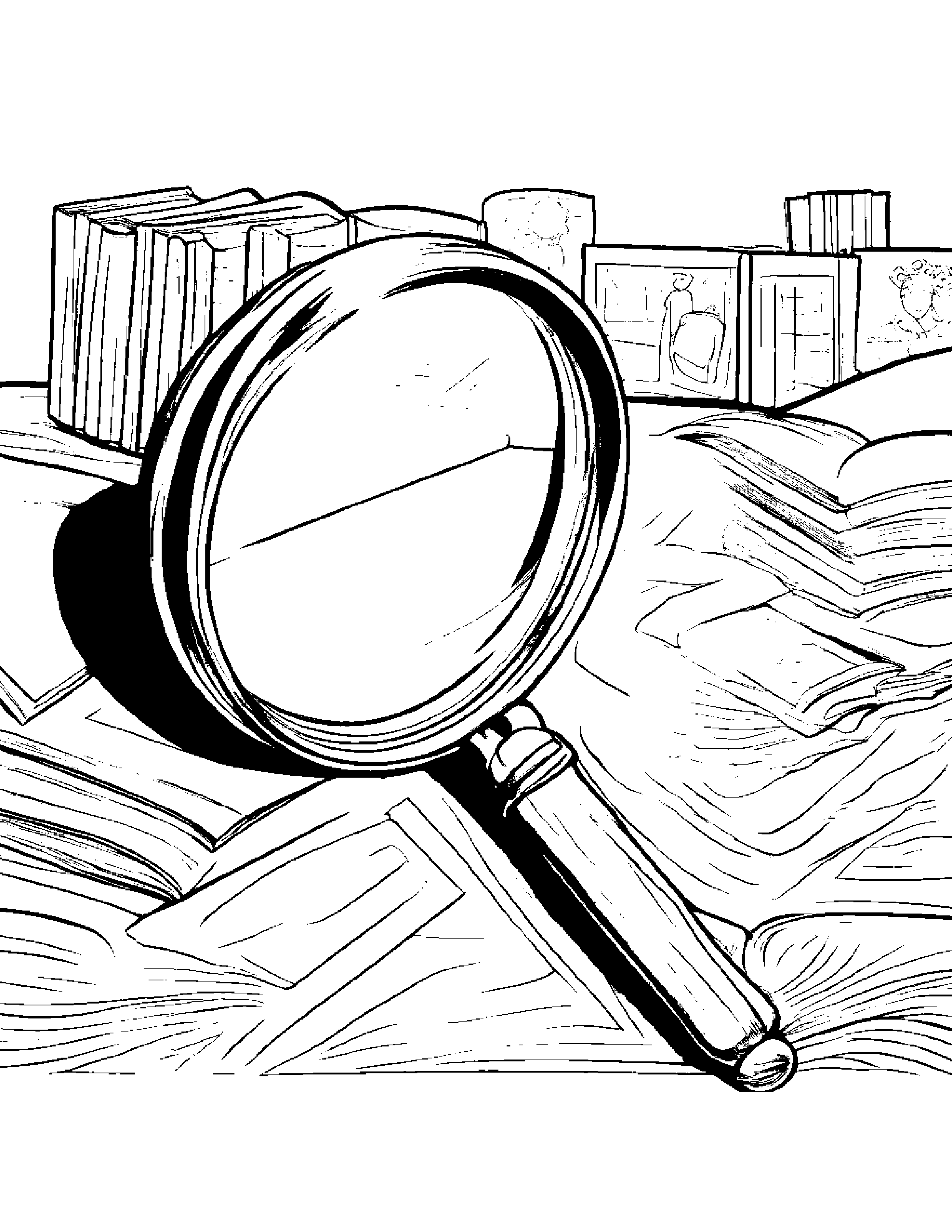 Magnifying Glass Reading A Storybook #3 Coloring Page (Free Printable PDF)