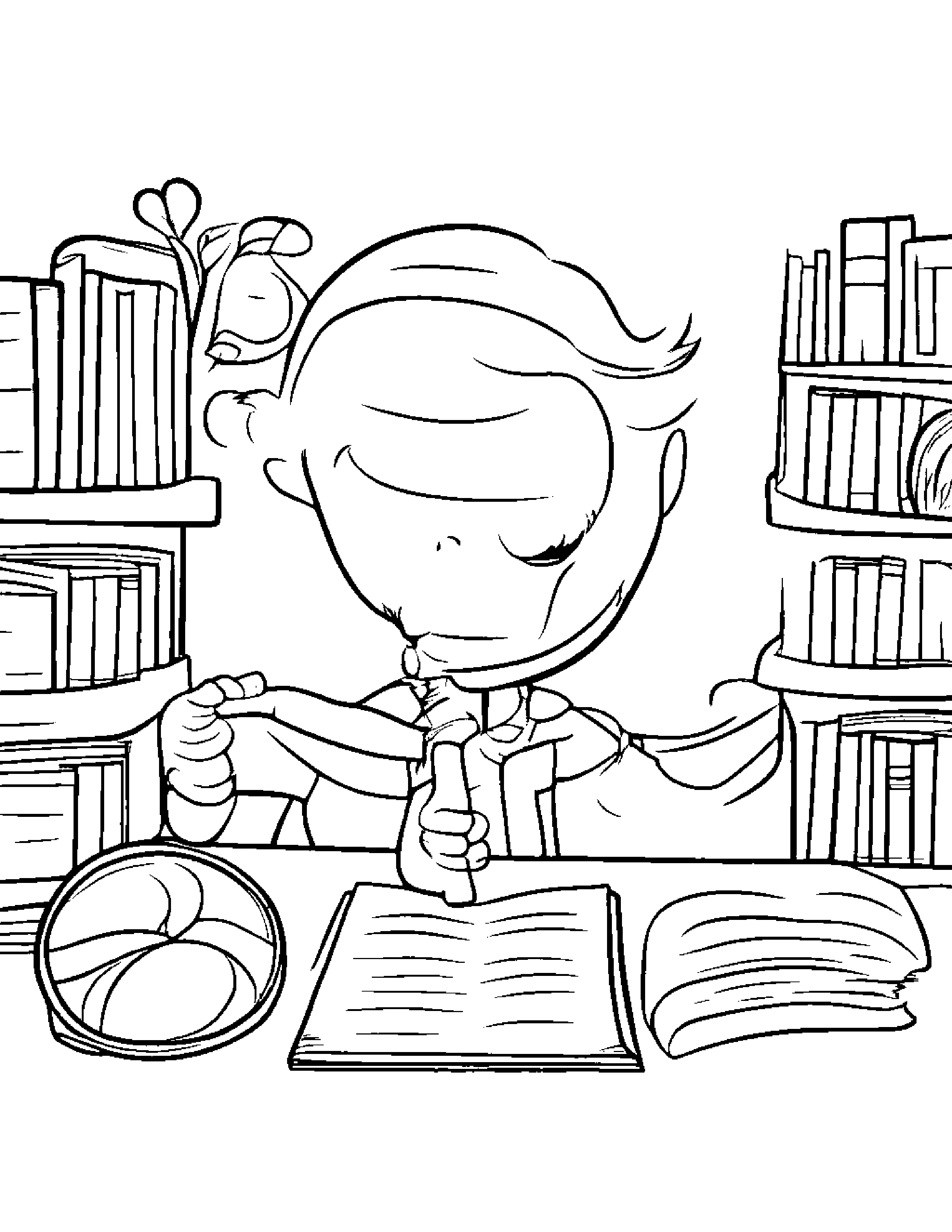 Magnifying Glass Reading A Storybook Coloring Page (Free Printable PDF)