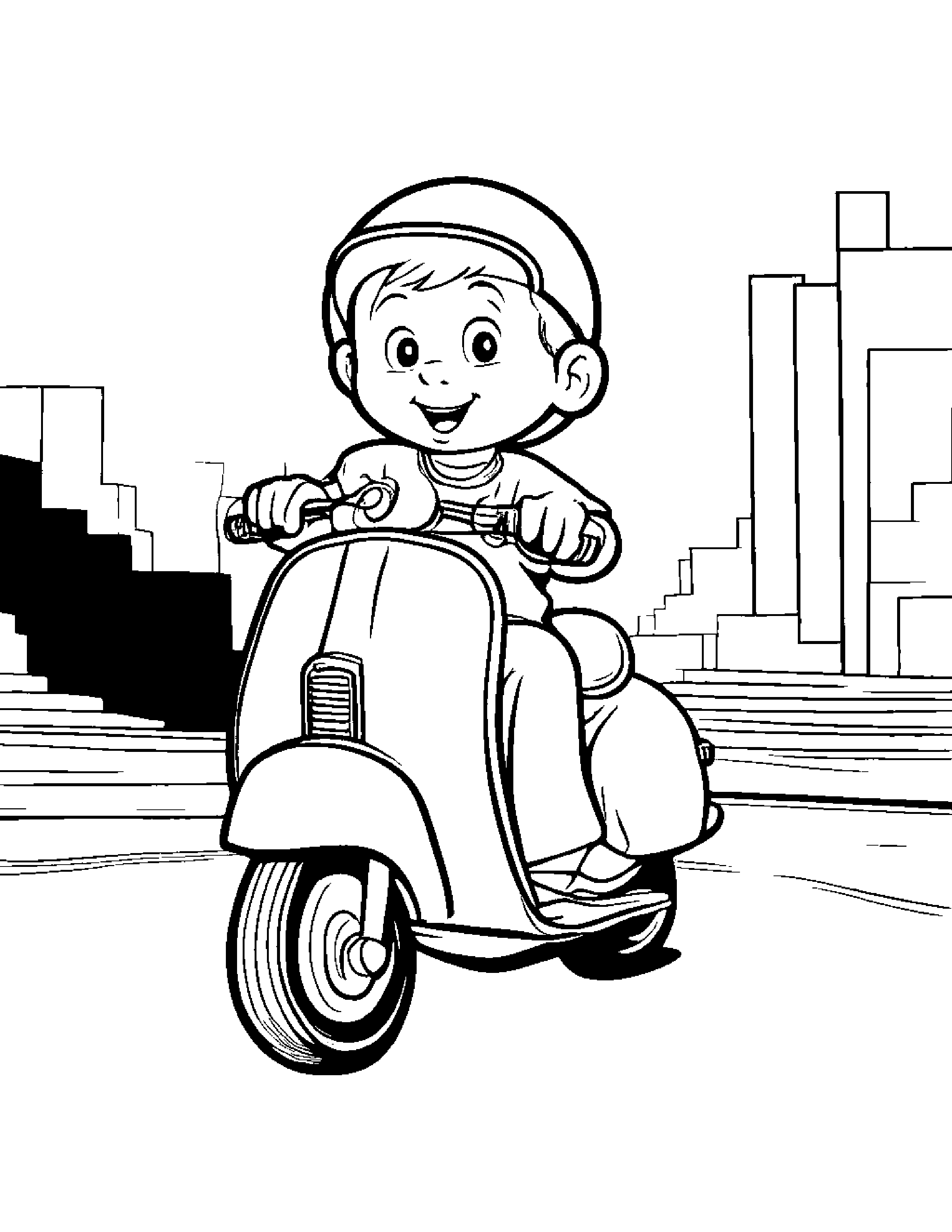 Magnifying Glass Riding A Scooter #3 Coloring Page (Free Printable PDF)