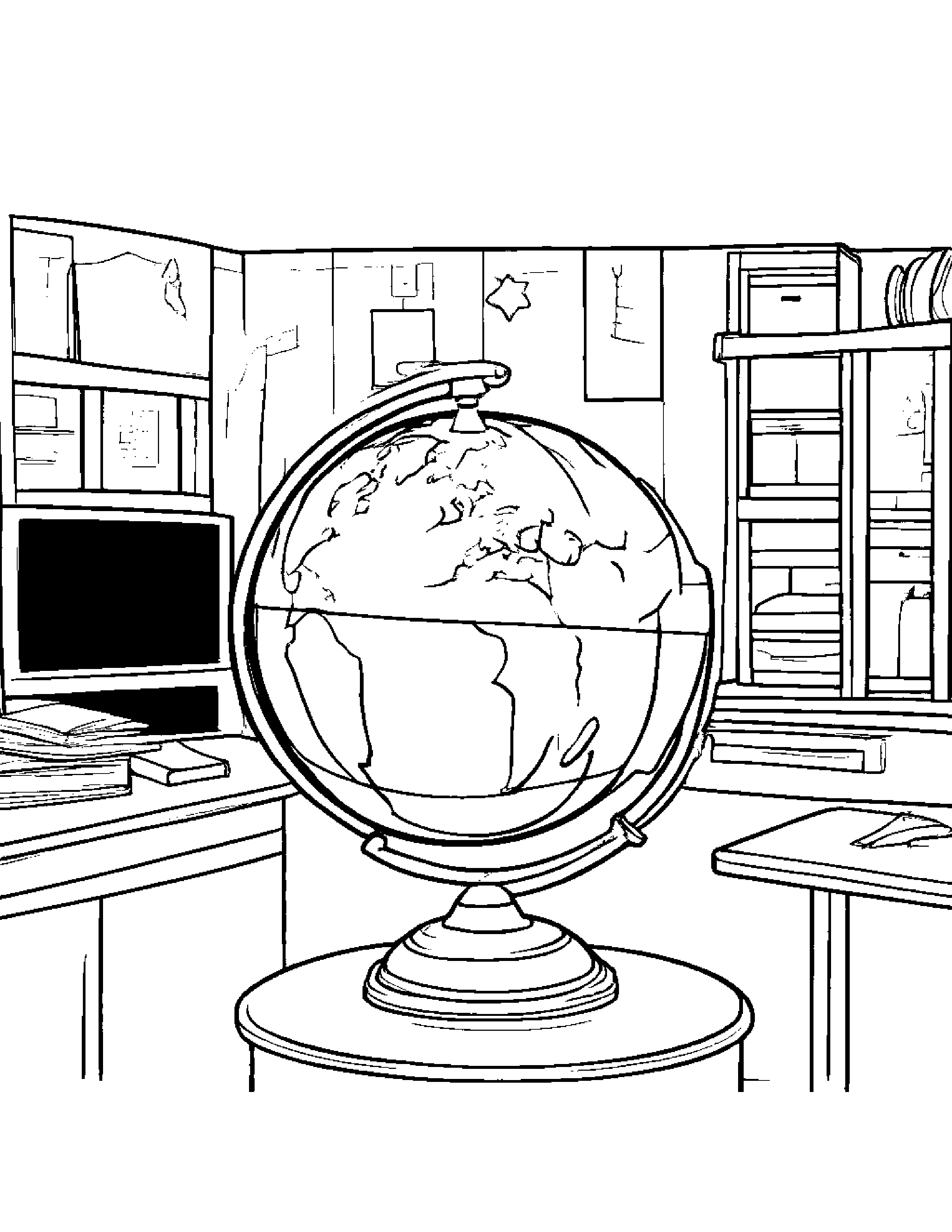 Merry Globe In A Classroom Corner #3 Coloring Page (Free Printable PDF)
