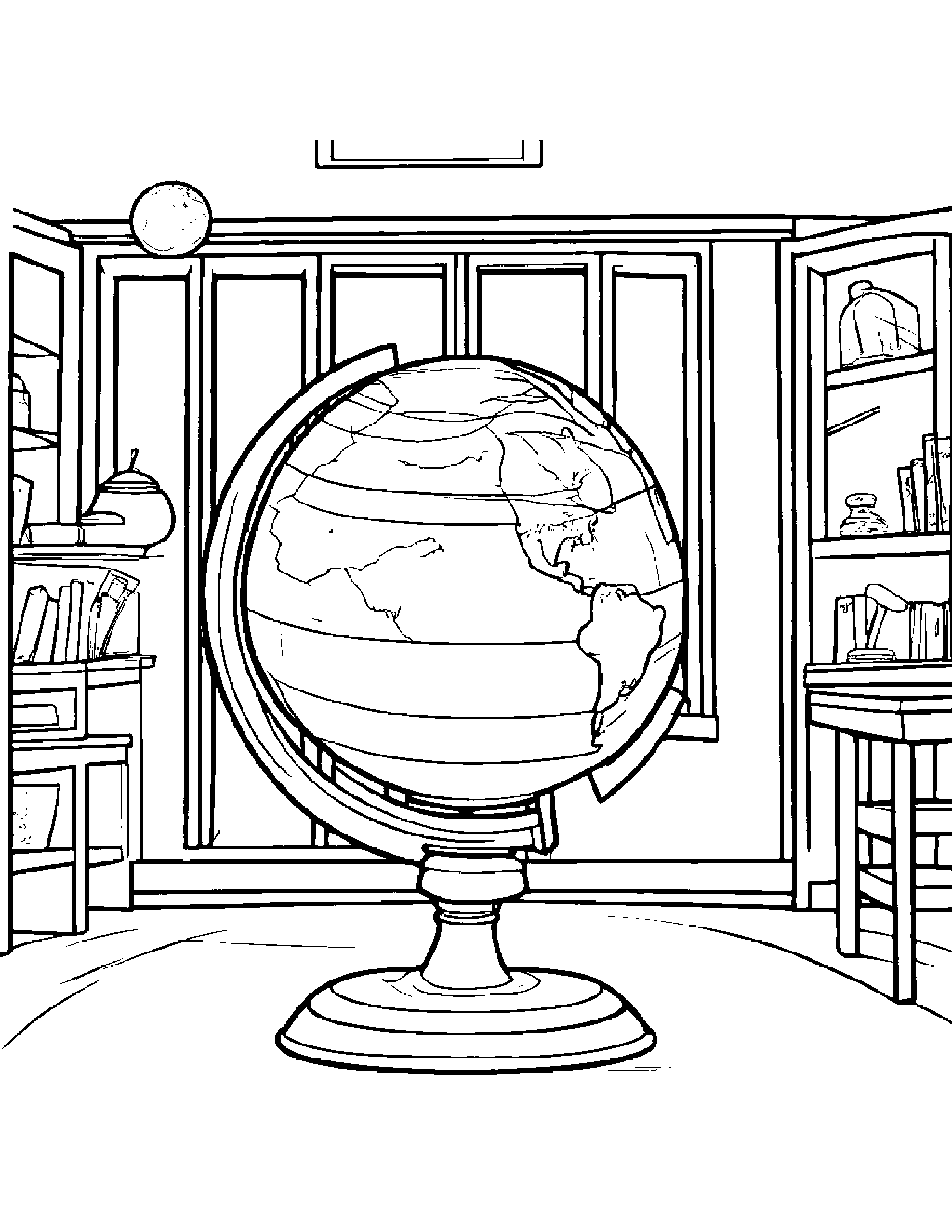 Merry Globe In A Classroom Corner Coloring Page (Free Printable PDF)