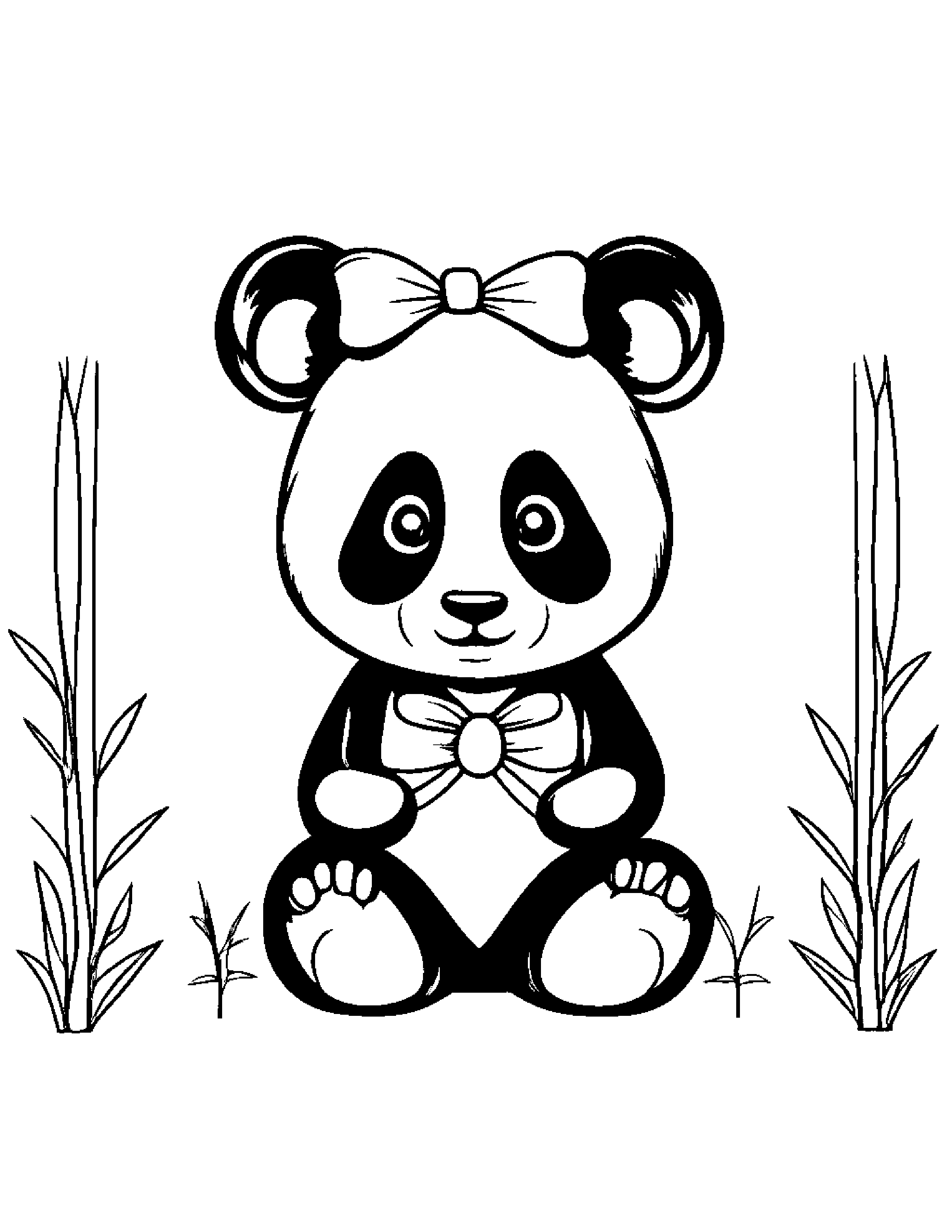 Panda With A Tiny Bow #2 Coloring Page (Free Printable PDF)