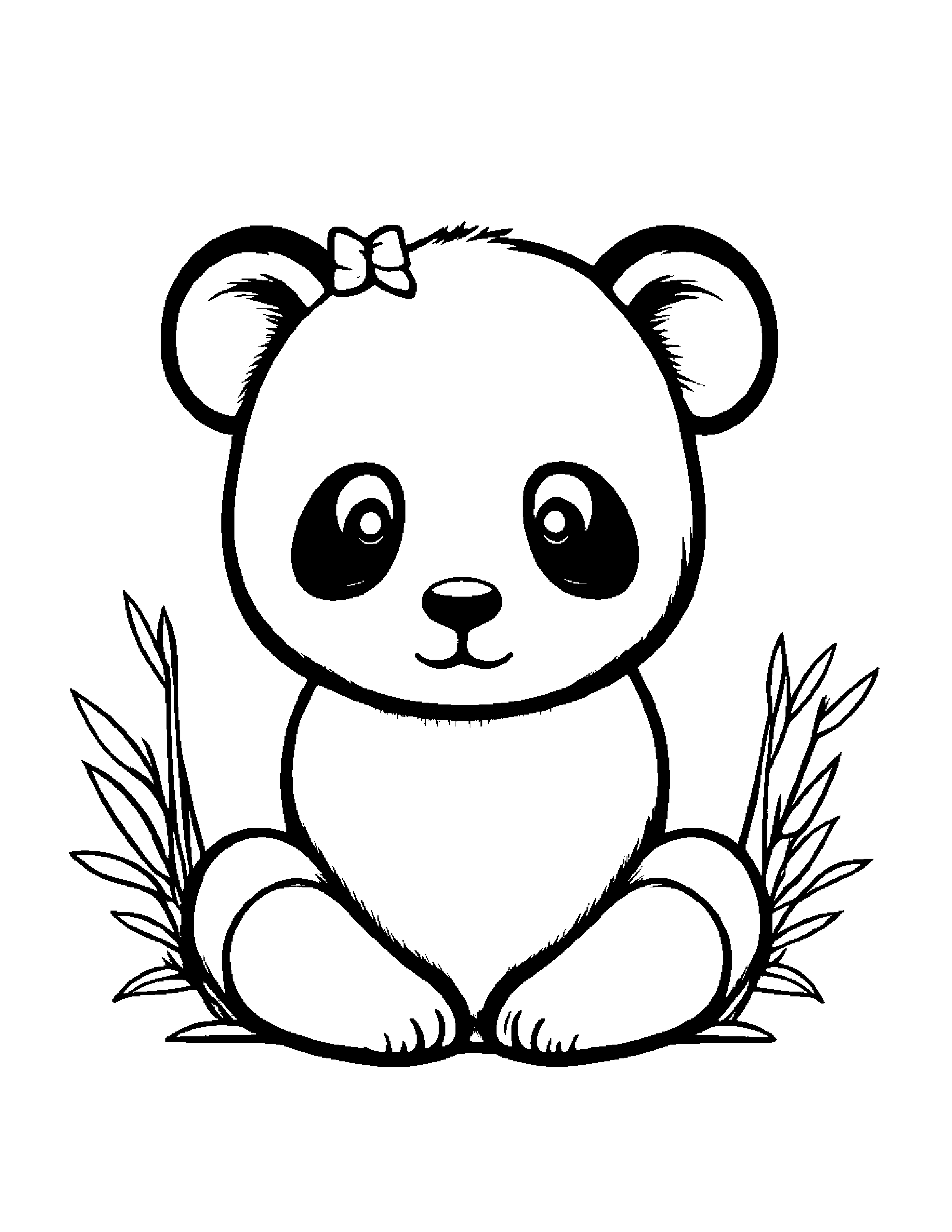 Panda With A Tiny Bow #3 Coloring Page (Free Printable PDF)