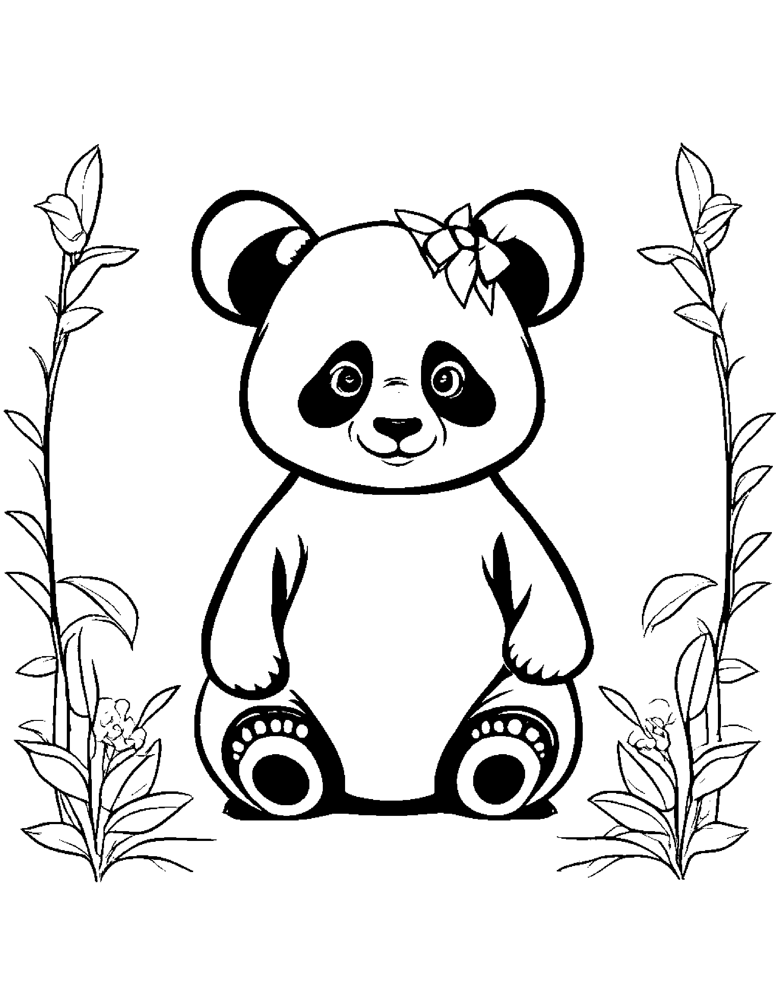 Panda With A Tiny Bow Coloring Page (Free Printable PDF)
