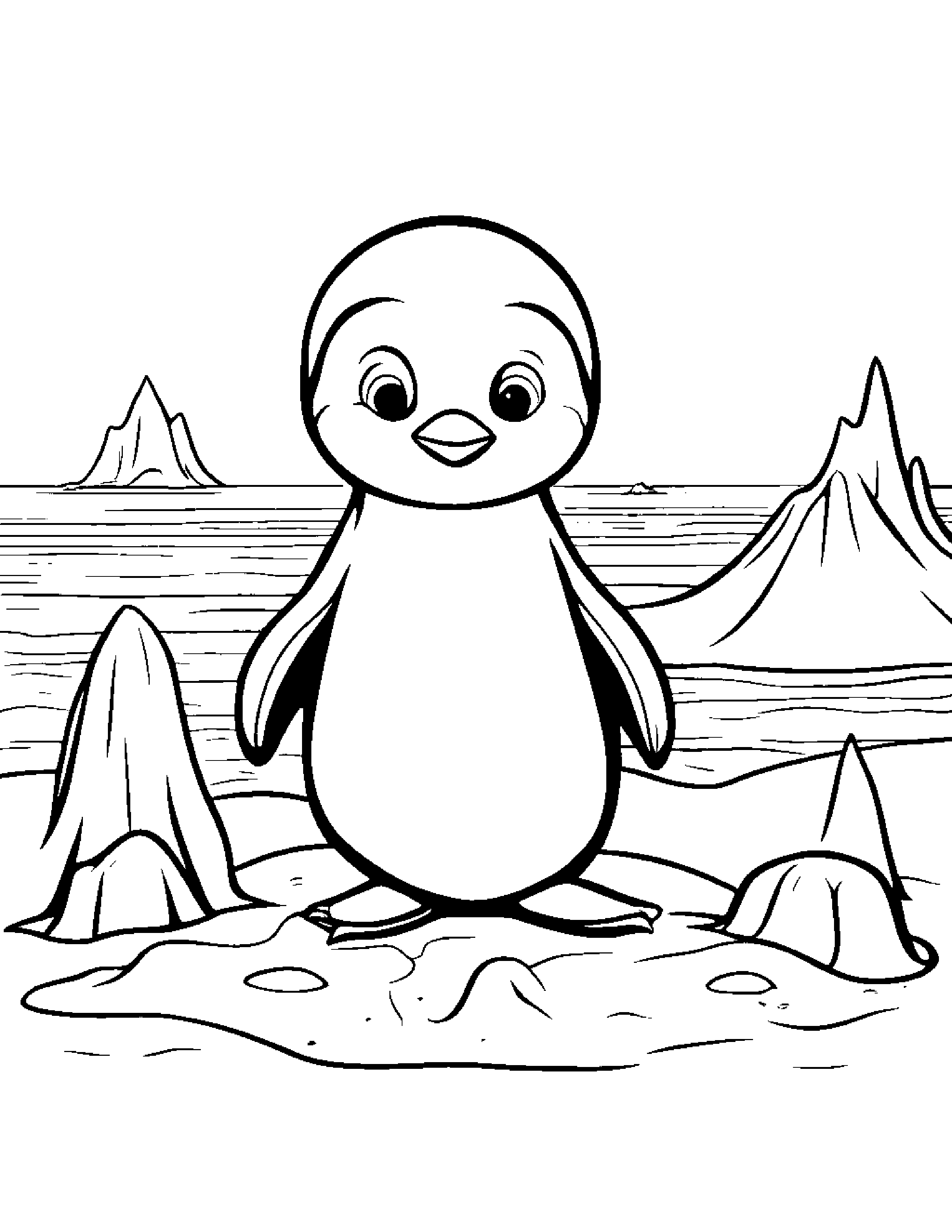 Penguin Chick Building A Sandcastle #2 Coloring Page (Free Printable PDF)