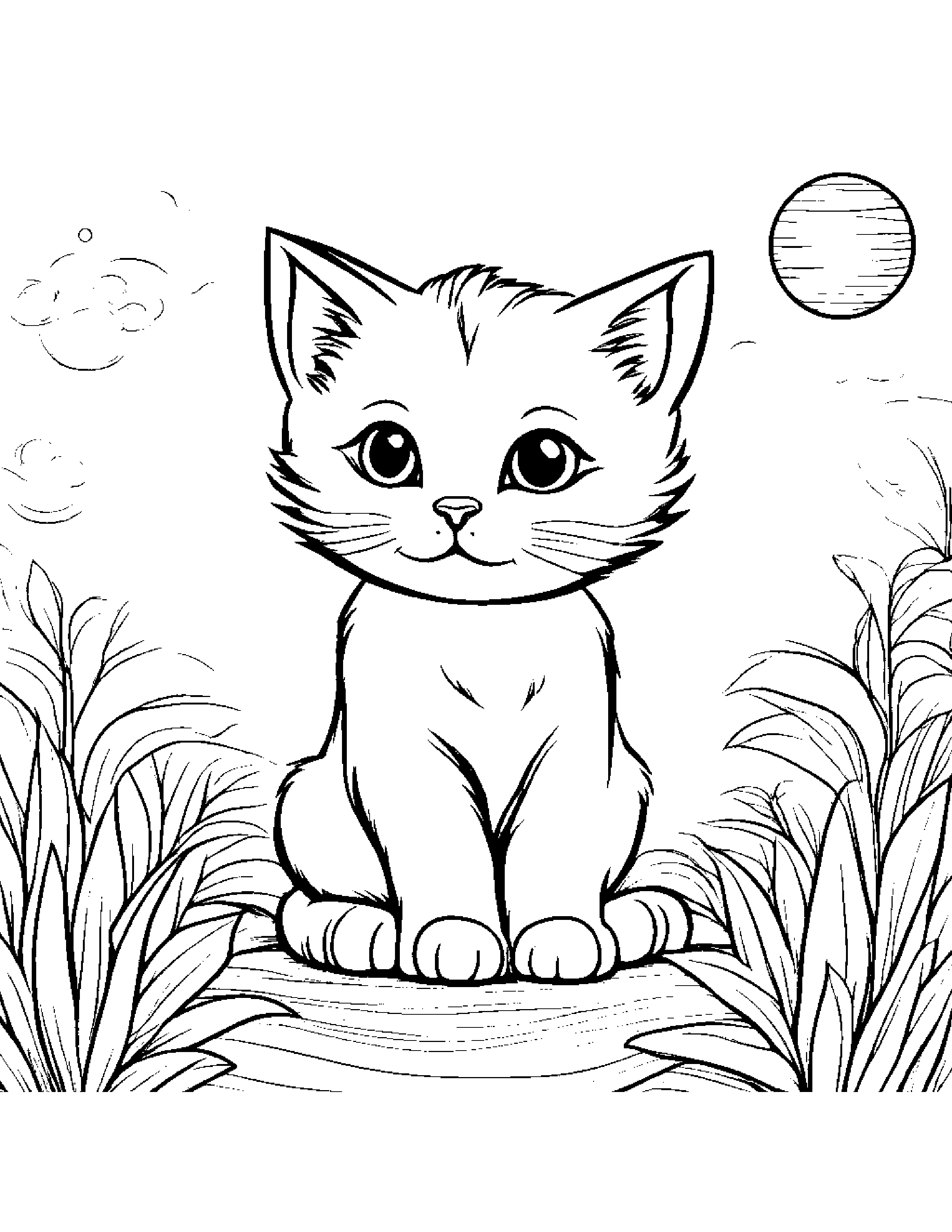 Playful Kitten On A Friendly Planet Coloring Page (Free Printable PDF)
