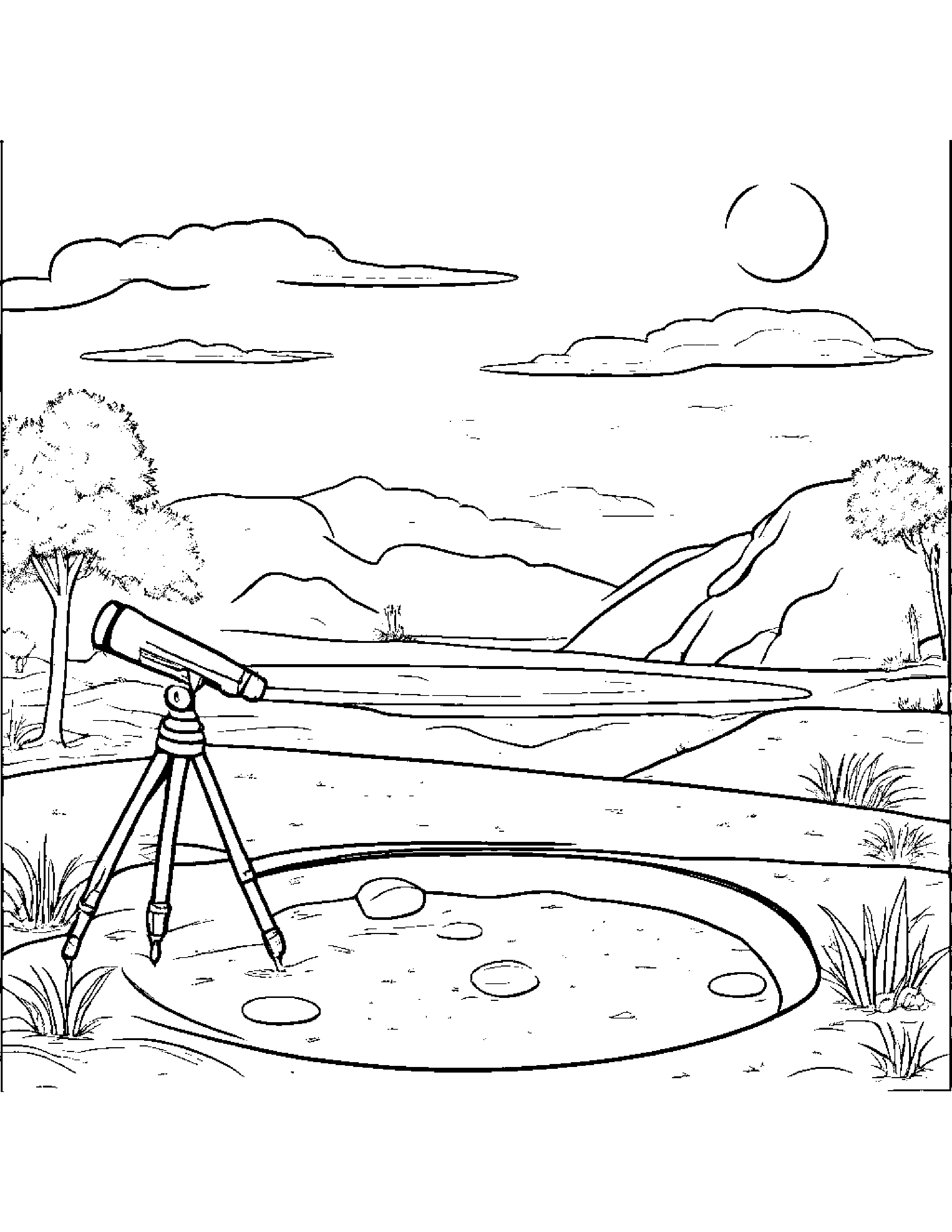Polite Telescope Beside A Sandbox #2 Coloring Page (Free Printable PDF)