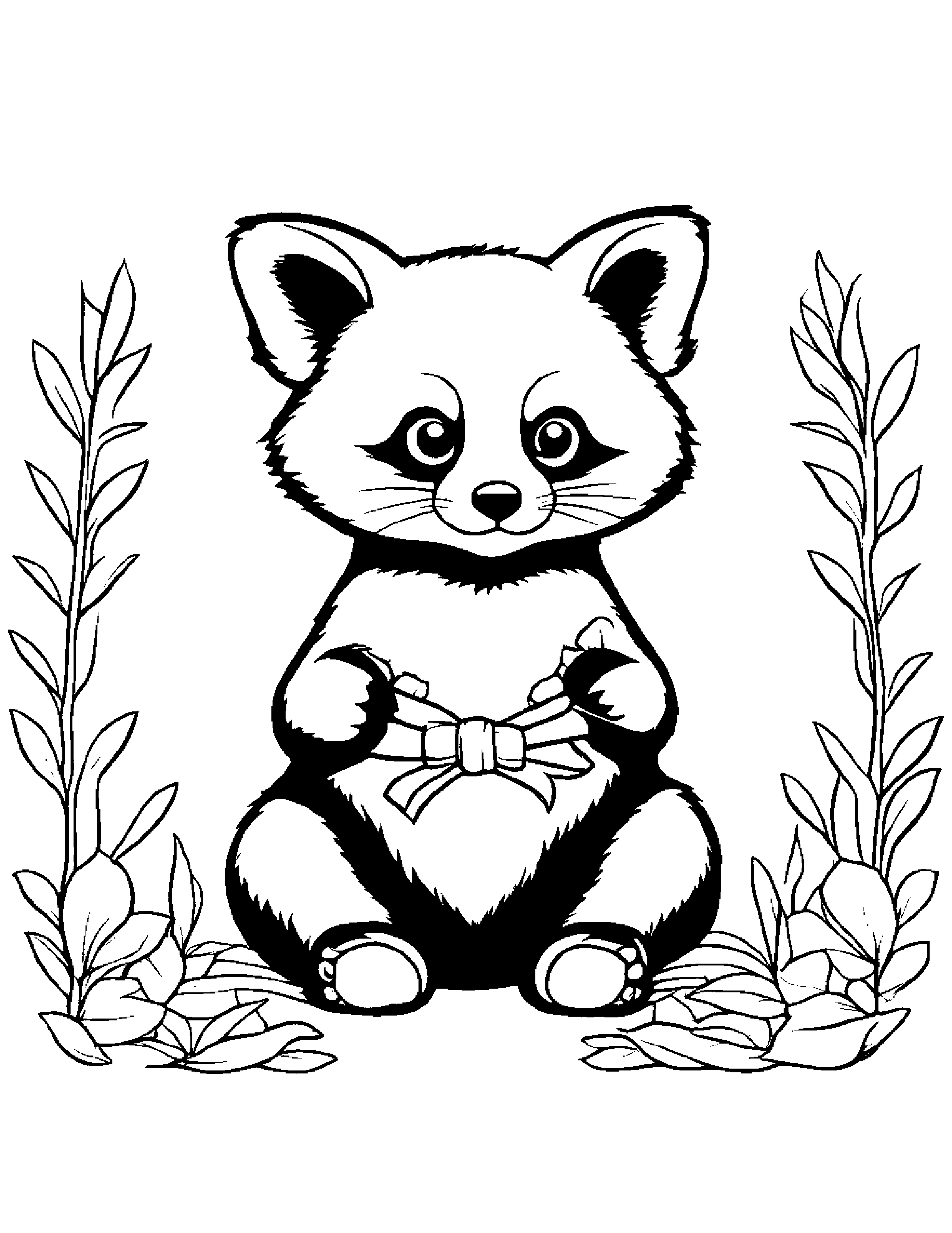 Red Panda With A Ribbon #2 Coloring Page (Free Printable PDF)