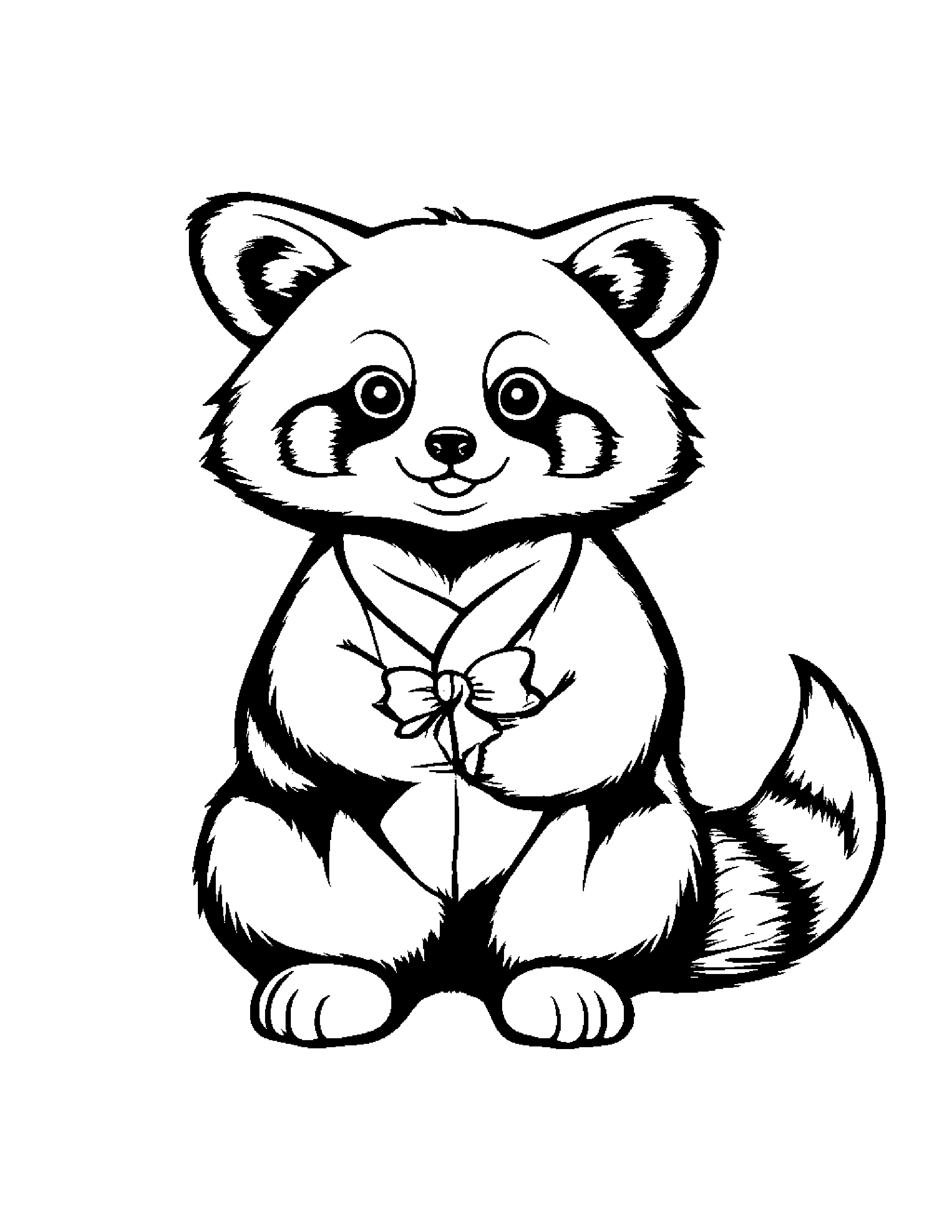 Red Panda With A Ribbon Coloring Page (Free Printable PDF)