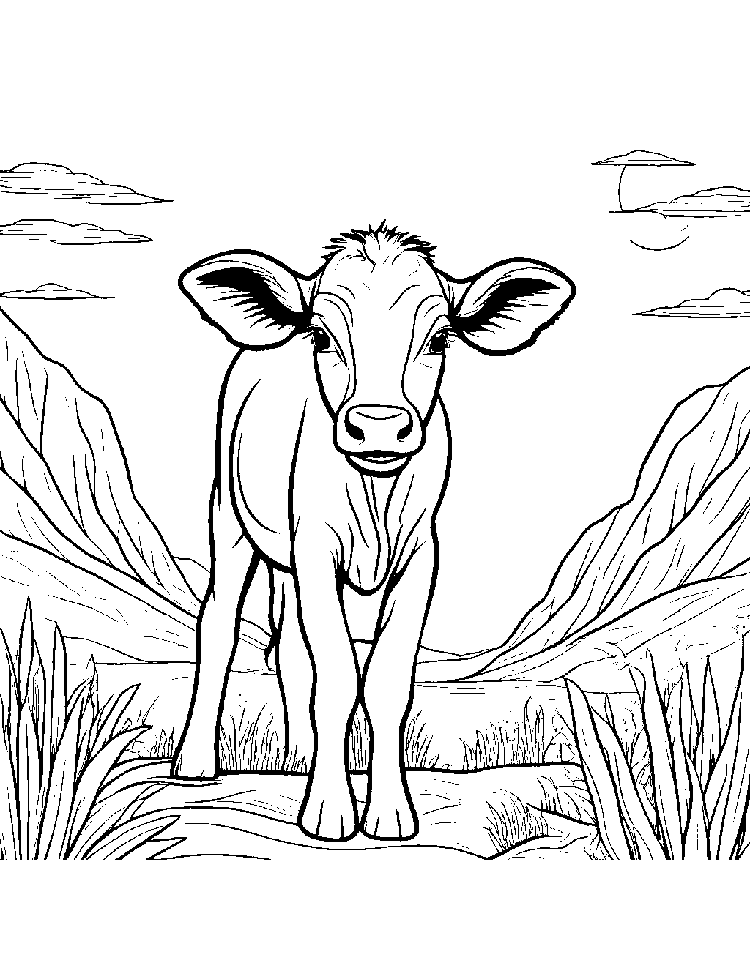 Shy Calf On A Friendly Planet #2 Coloring Page (Free Printable PDF)