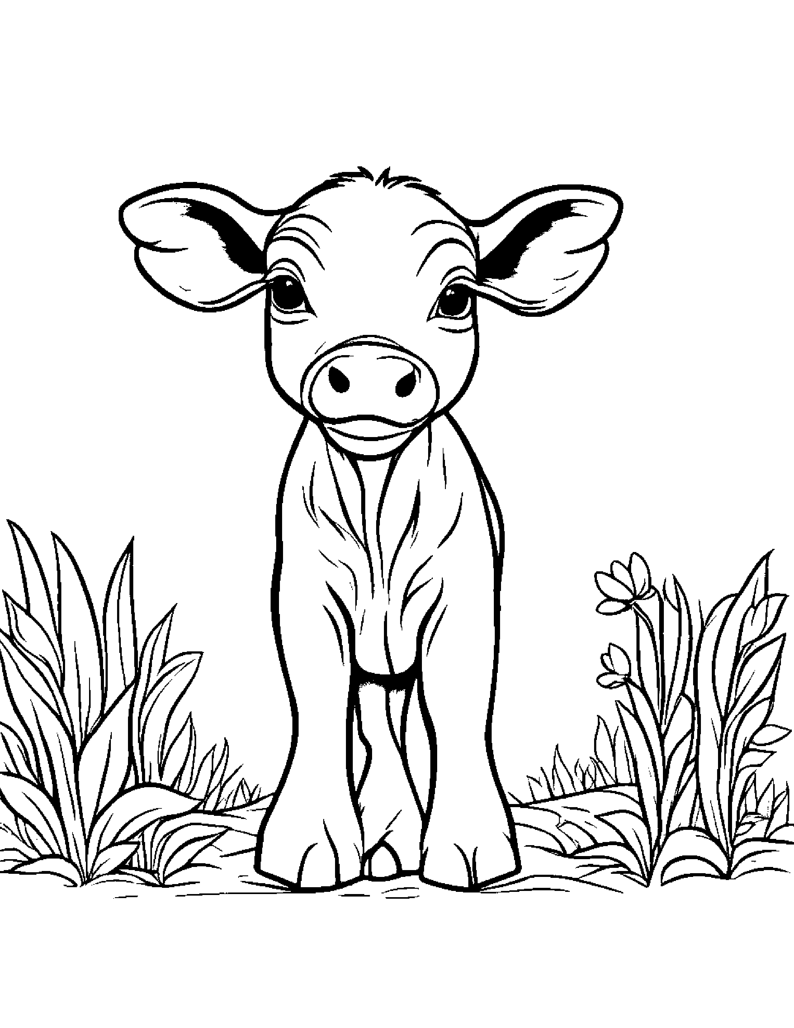 Shy Calf On A Friendly Planet Coloring Page (Free Printable PDF)