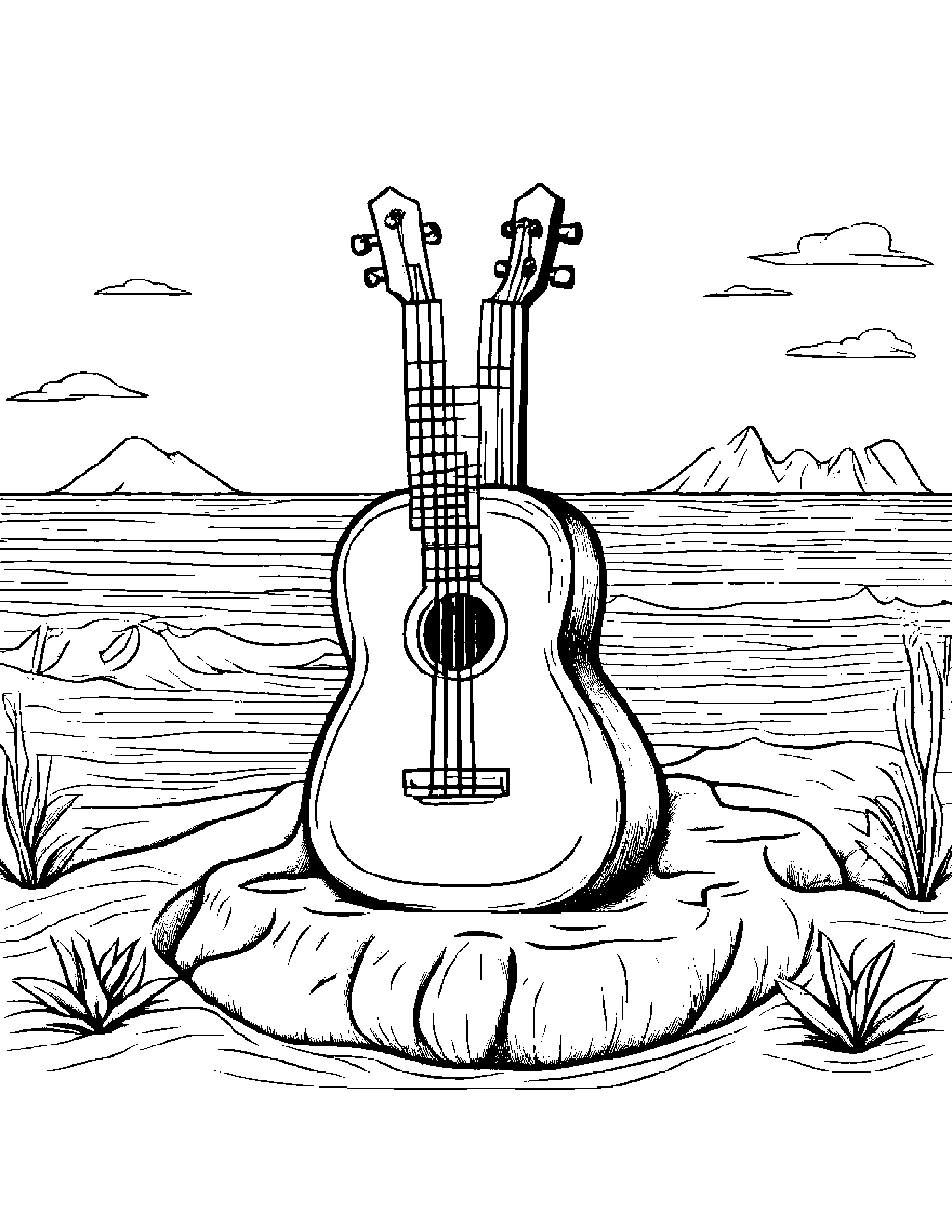 Ukulele Building A Sandcastle #3 Coloring Page (Free Printable PDF)