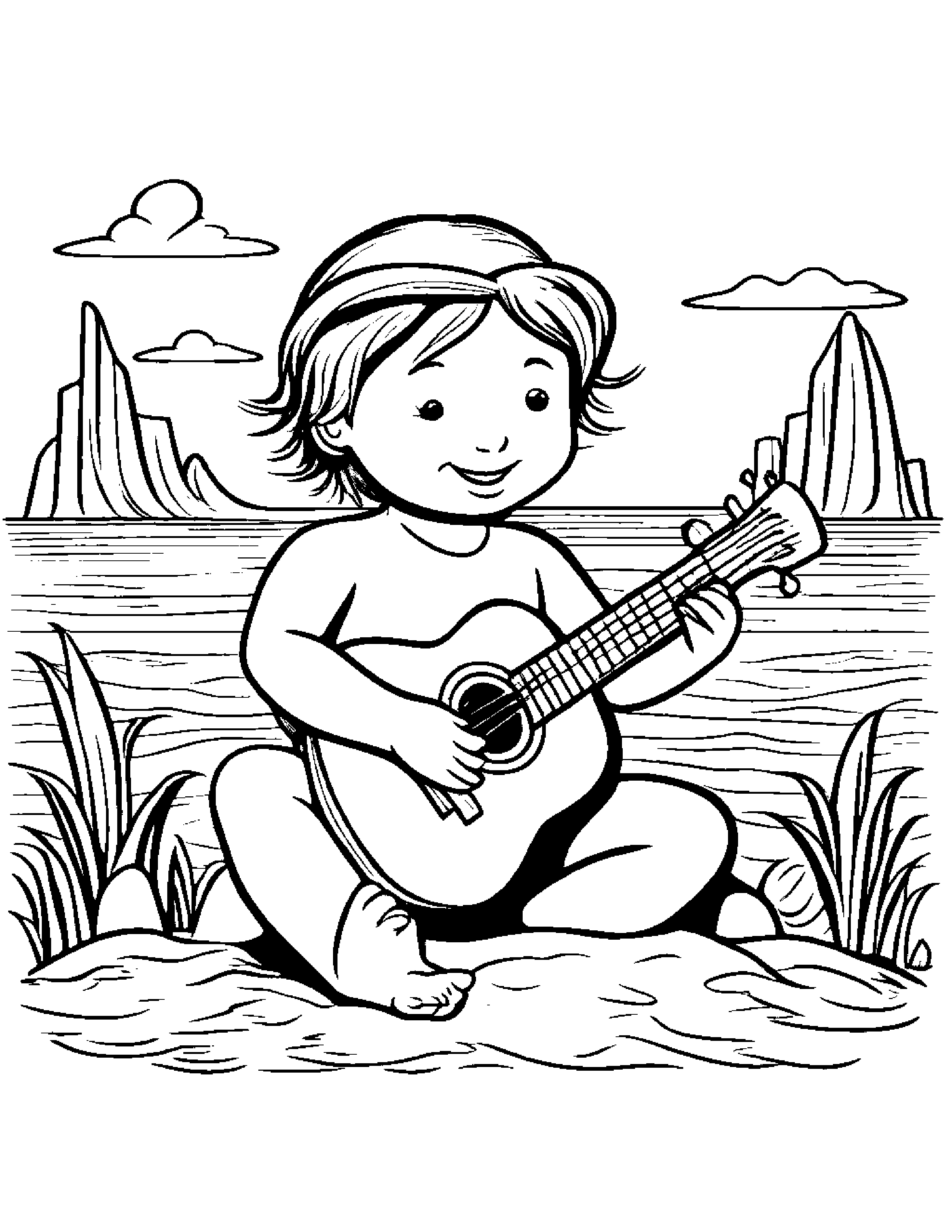 Ukulele Building A Sandcastle Coloring Page (Free Printable PDF)