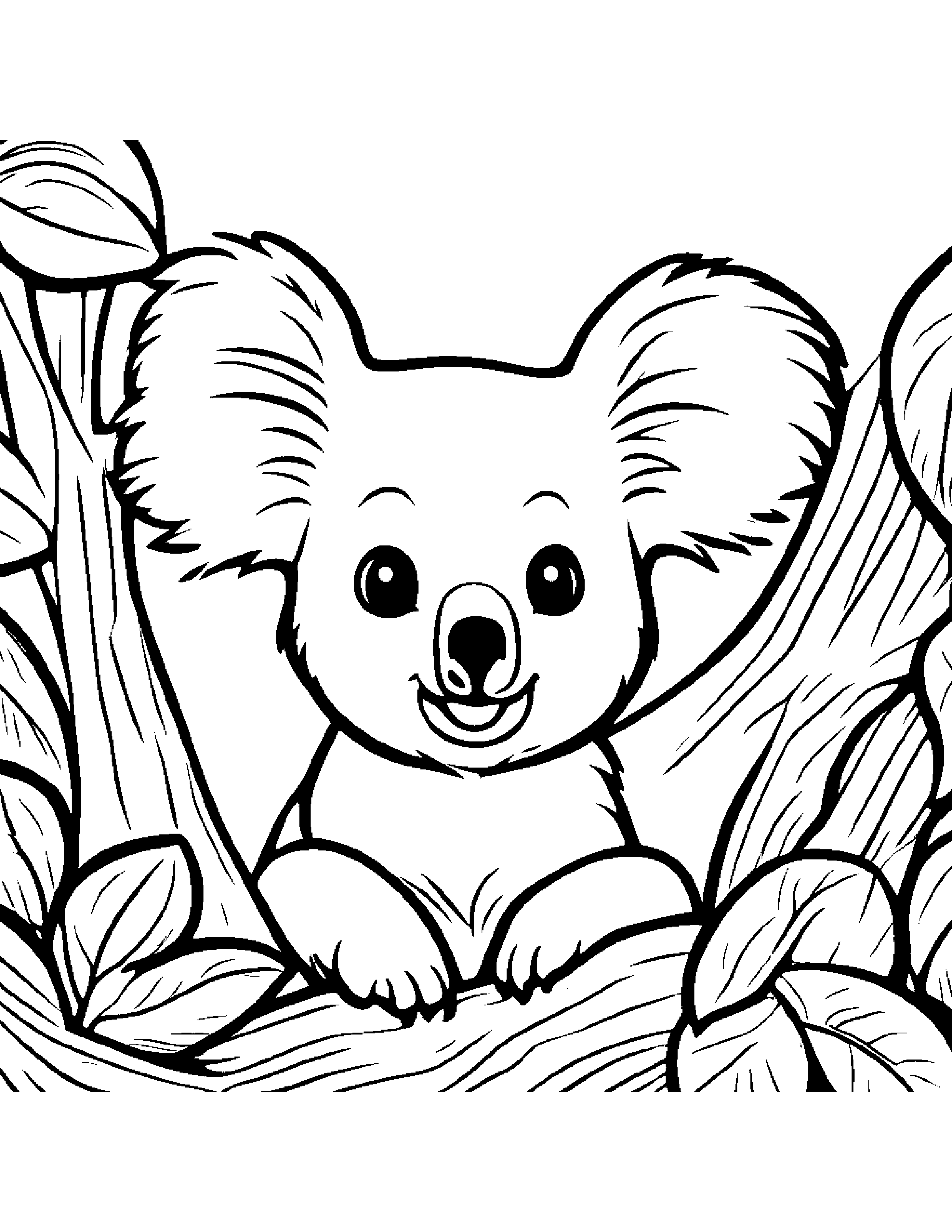 Zippy Koala Playing Peekaboo On A Friendly Planet Coloring Page (Free Printable PDF)
