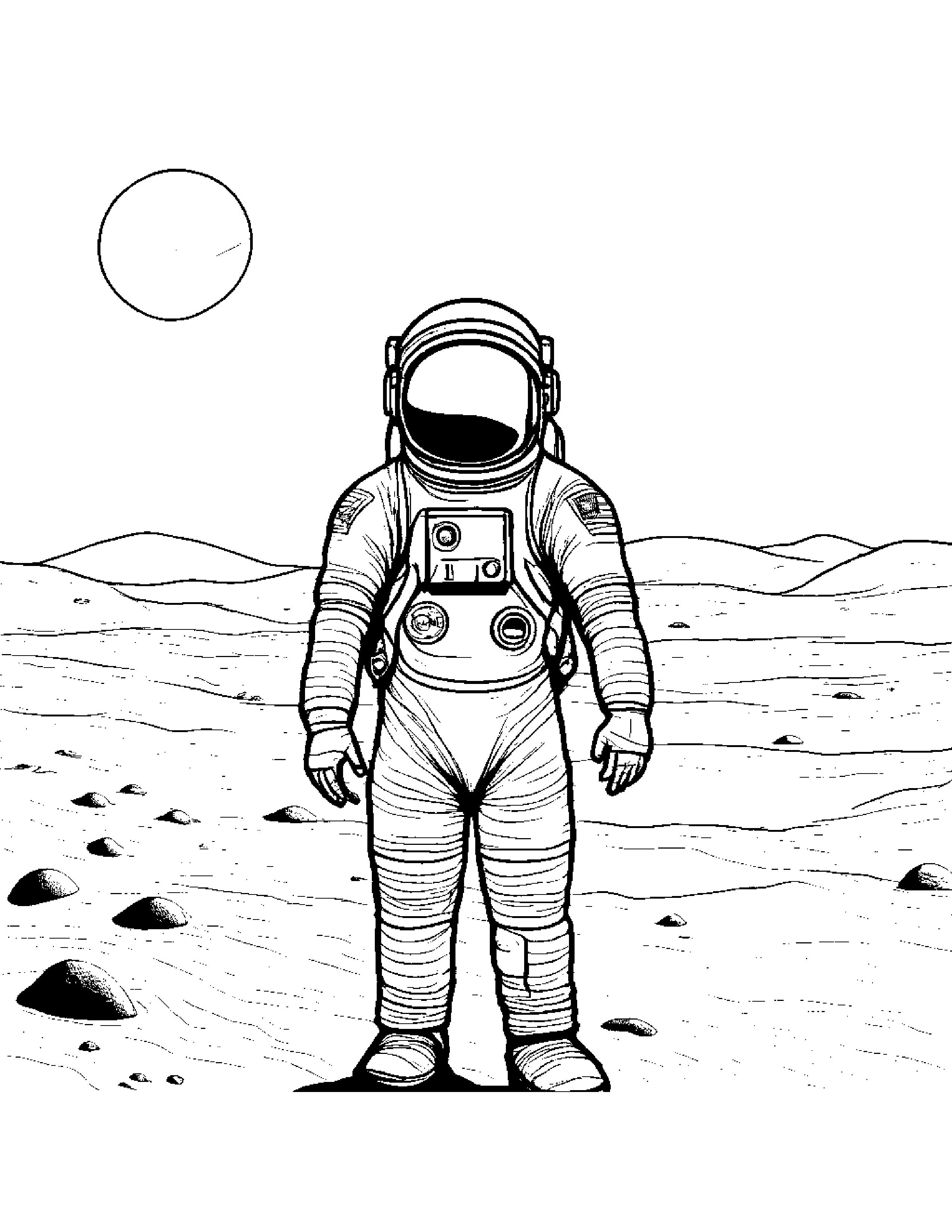 A Lone Astronaut Standing On The Surface Of Mars, Gazing Up At The Red Martian Sky Coloring Page (Free Printable PDF)