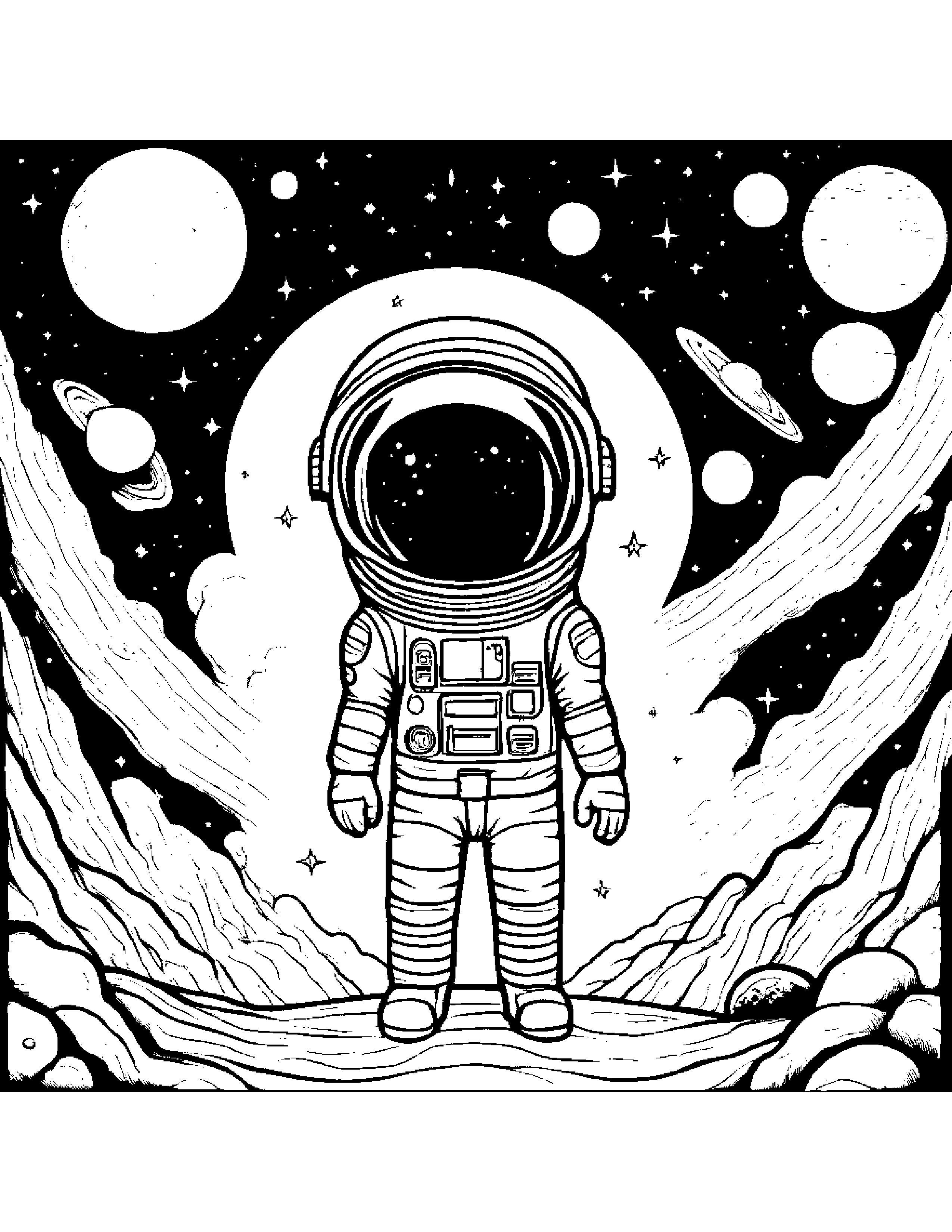 A Space-Themed Version Of Coloring Page (Free Printable PDF)