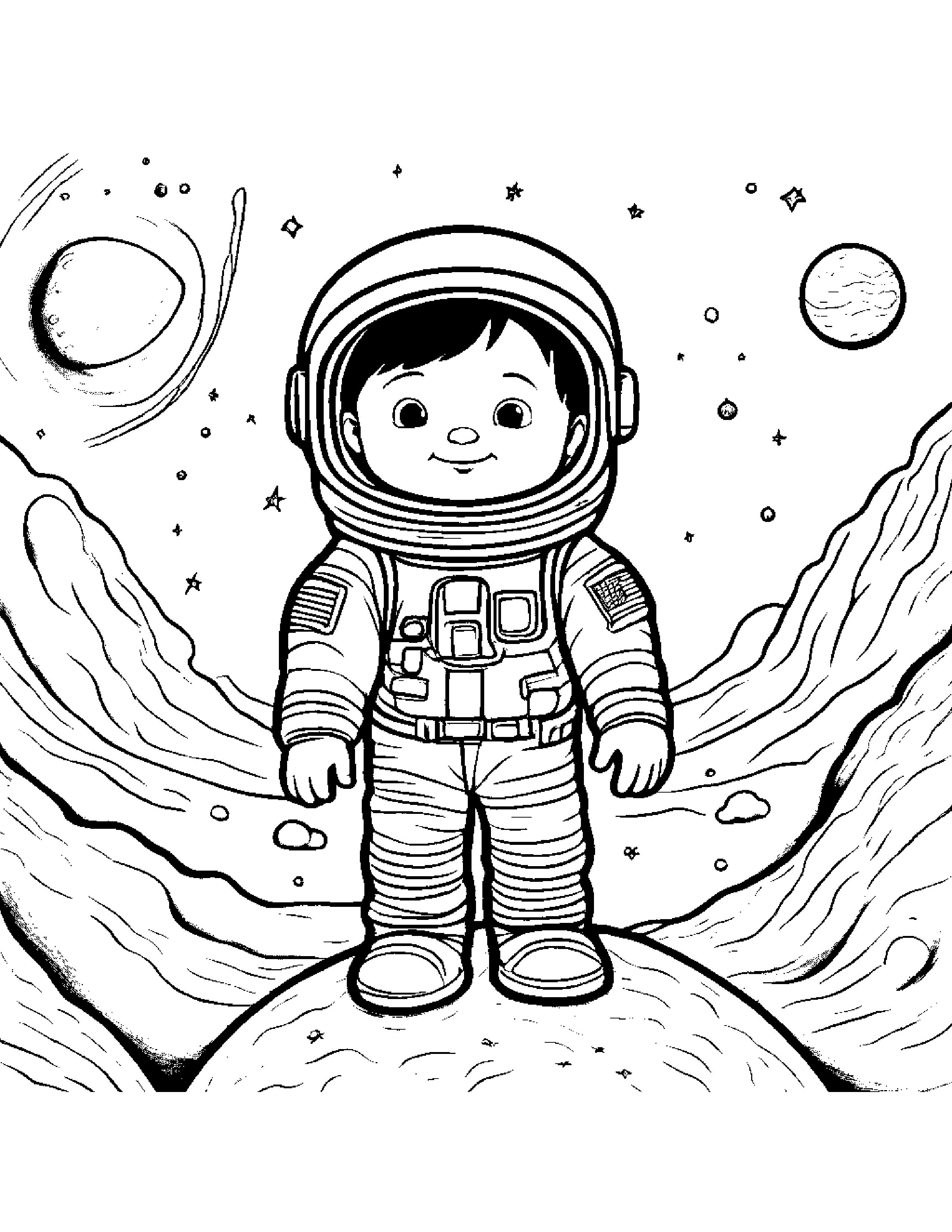 Astronaut Kid On A Moon Coloring Page (Free Printable PDF)