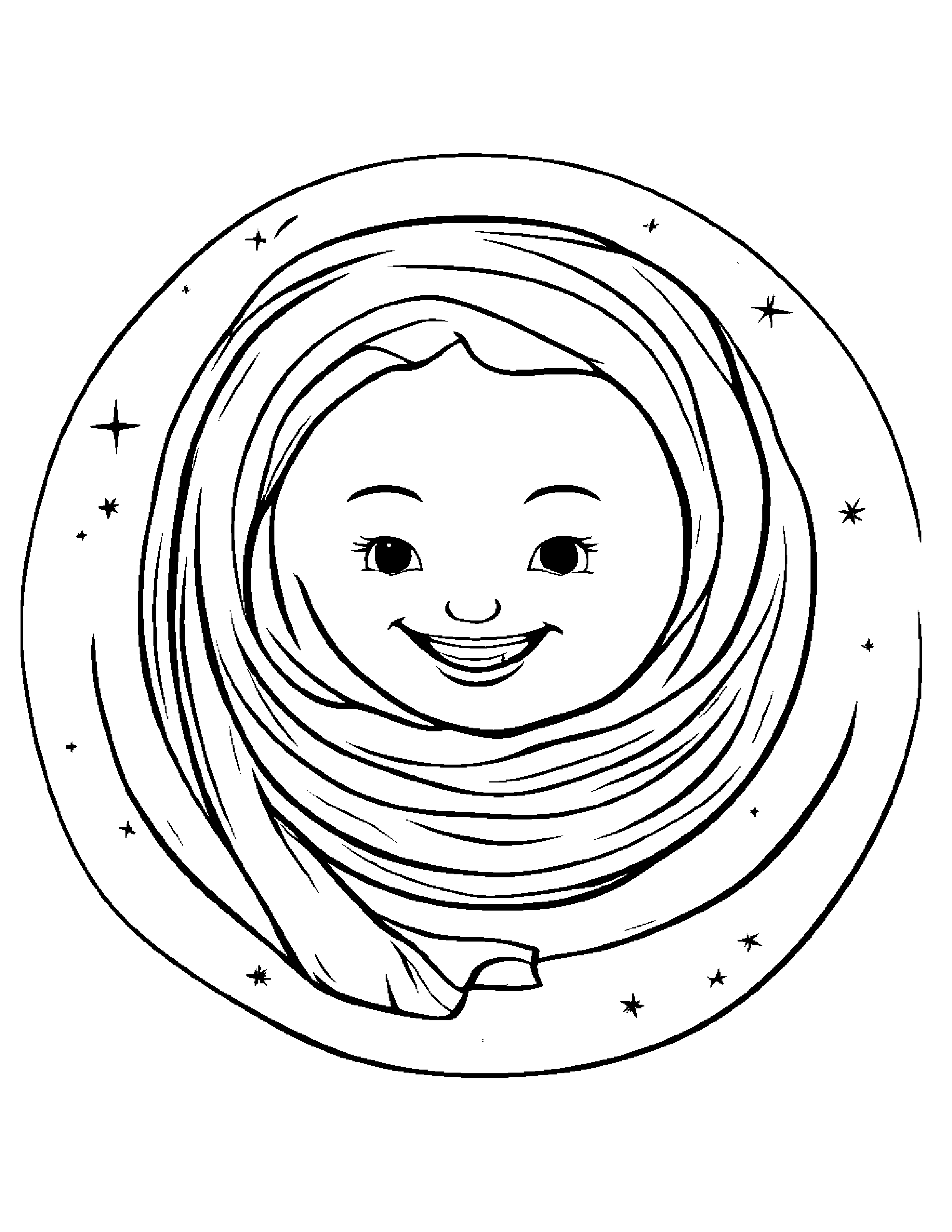 Smiling Moon With Scarf Coloring Page (Free Printable PDF)