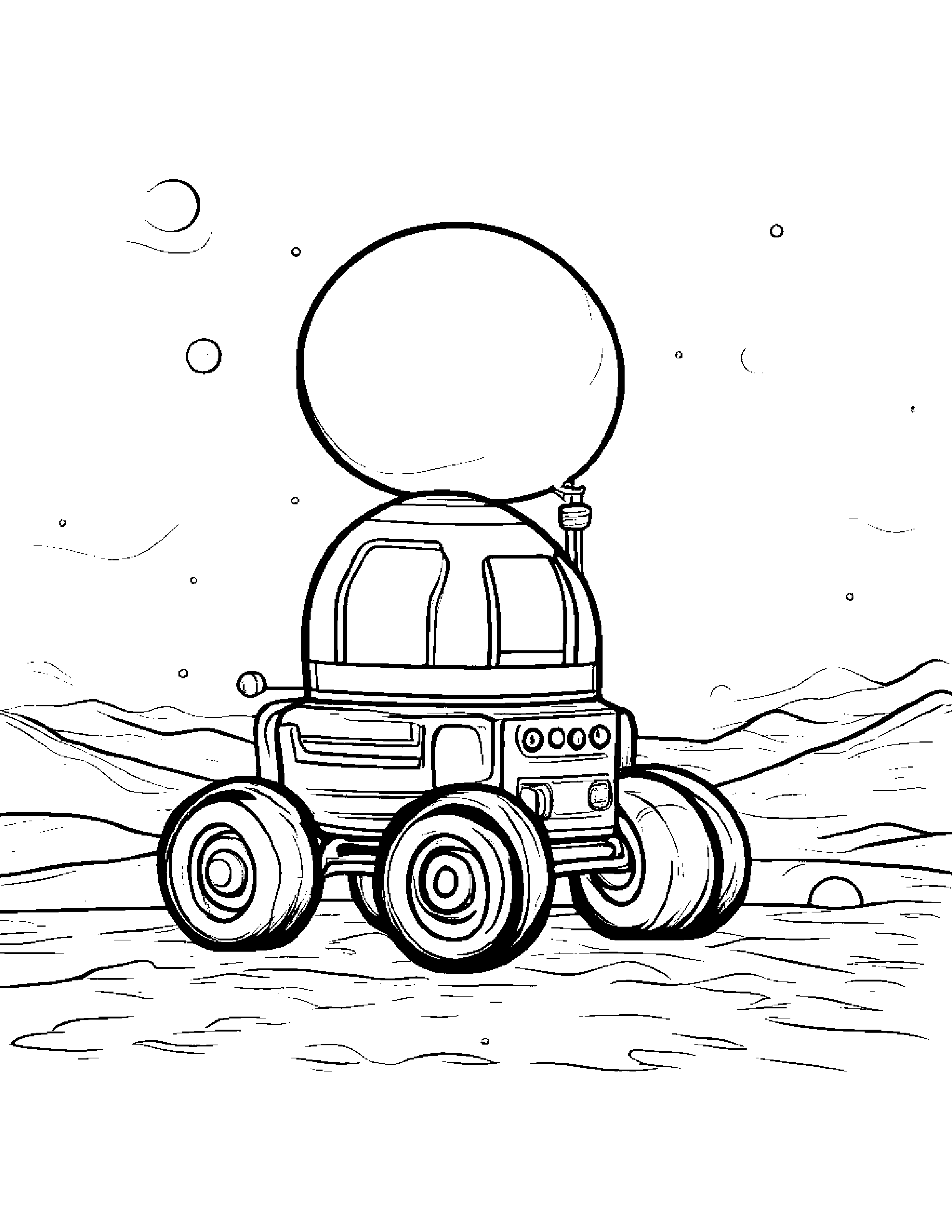 Space Rover With Balloon #2 Coloring Page (Free Printable PDF)