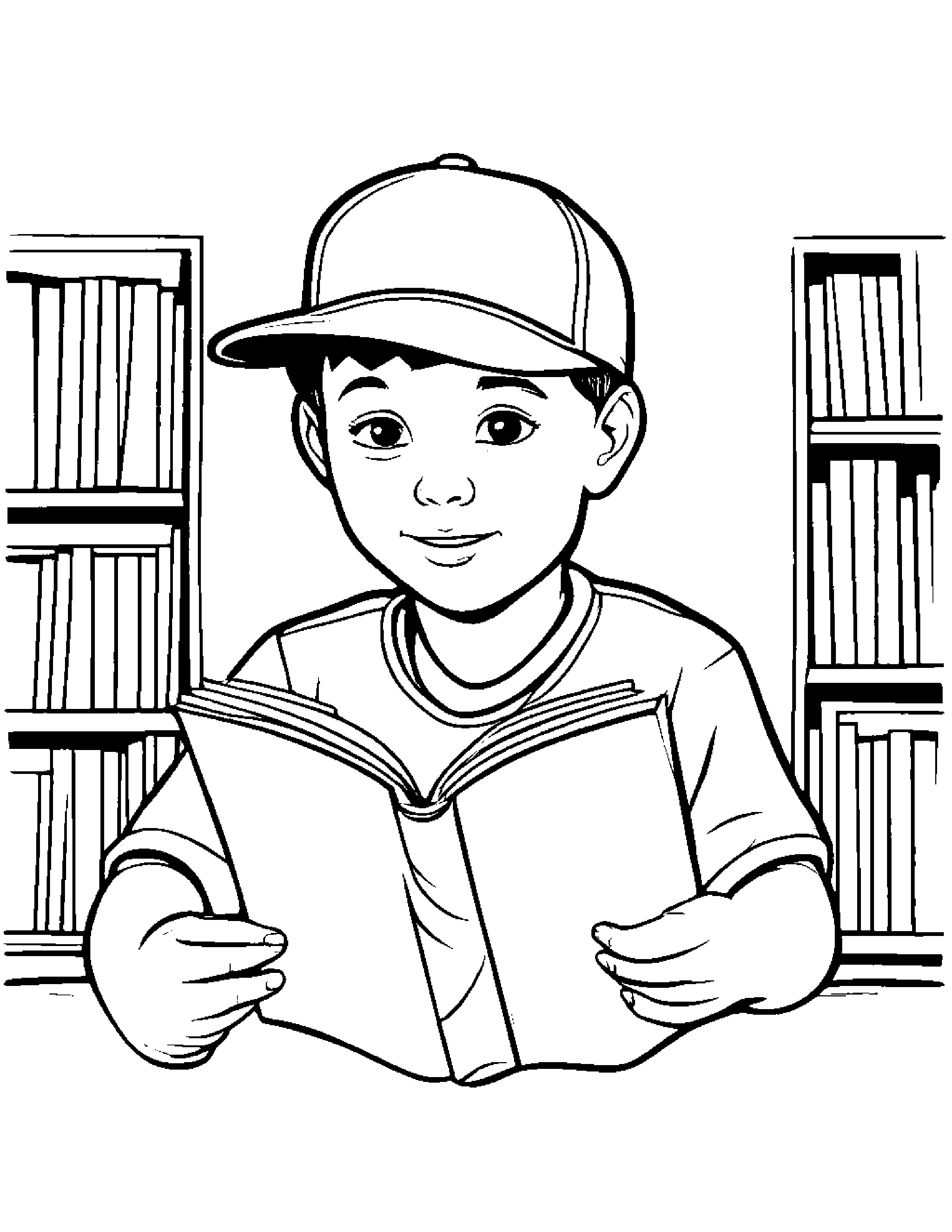 Baseball Cap Reading A Book #2 Coloring Page (Free Printable PDF)