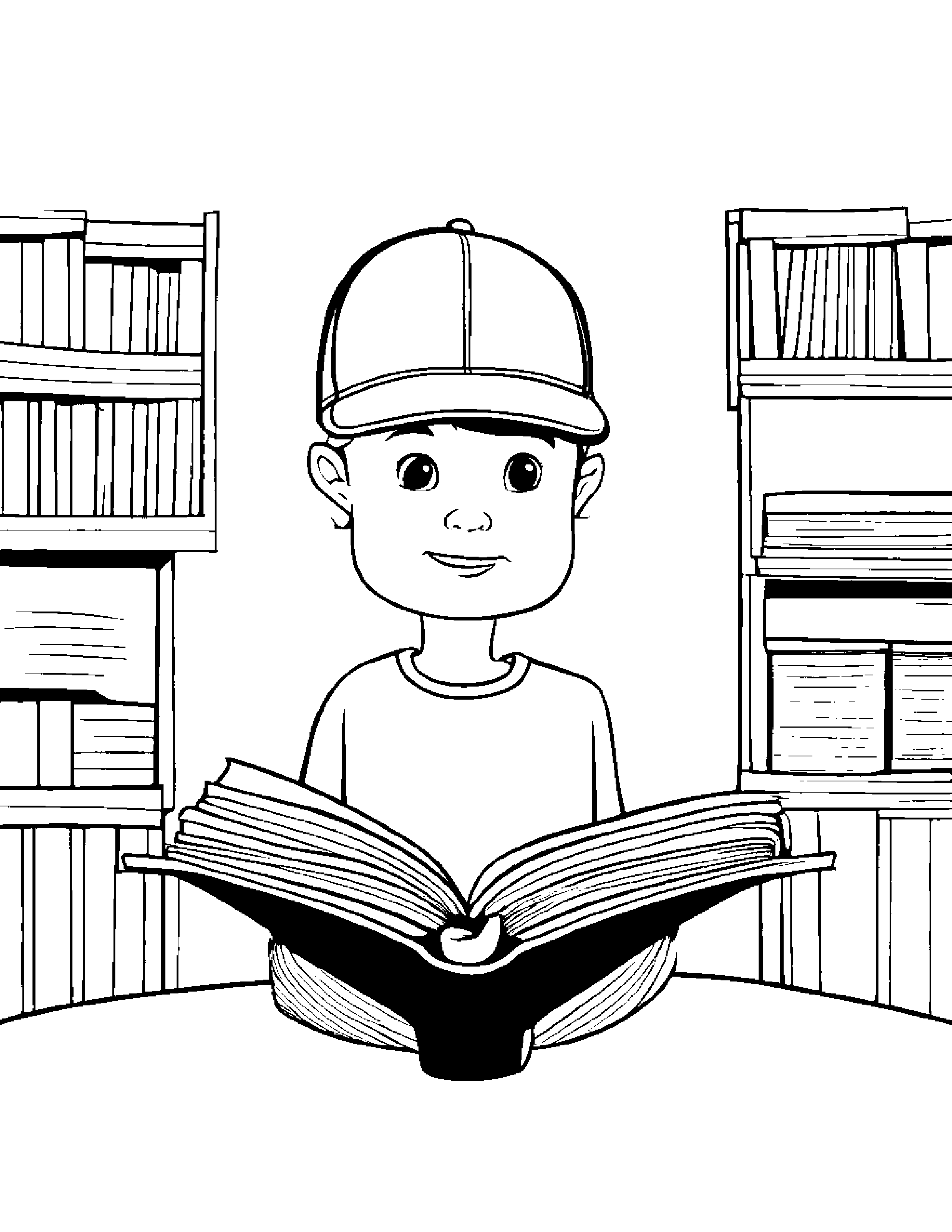 Baseball Cap Reading A Book Coloring Page (Free Printable PDF)