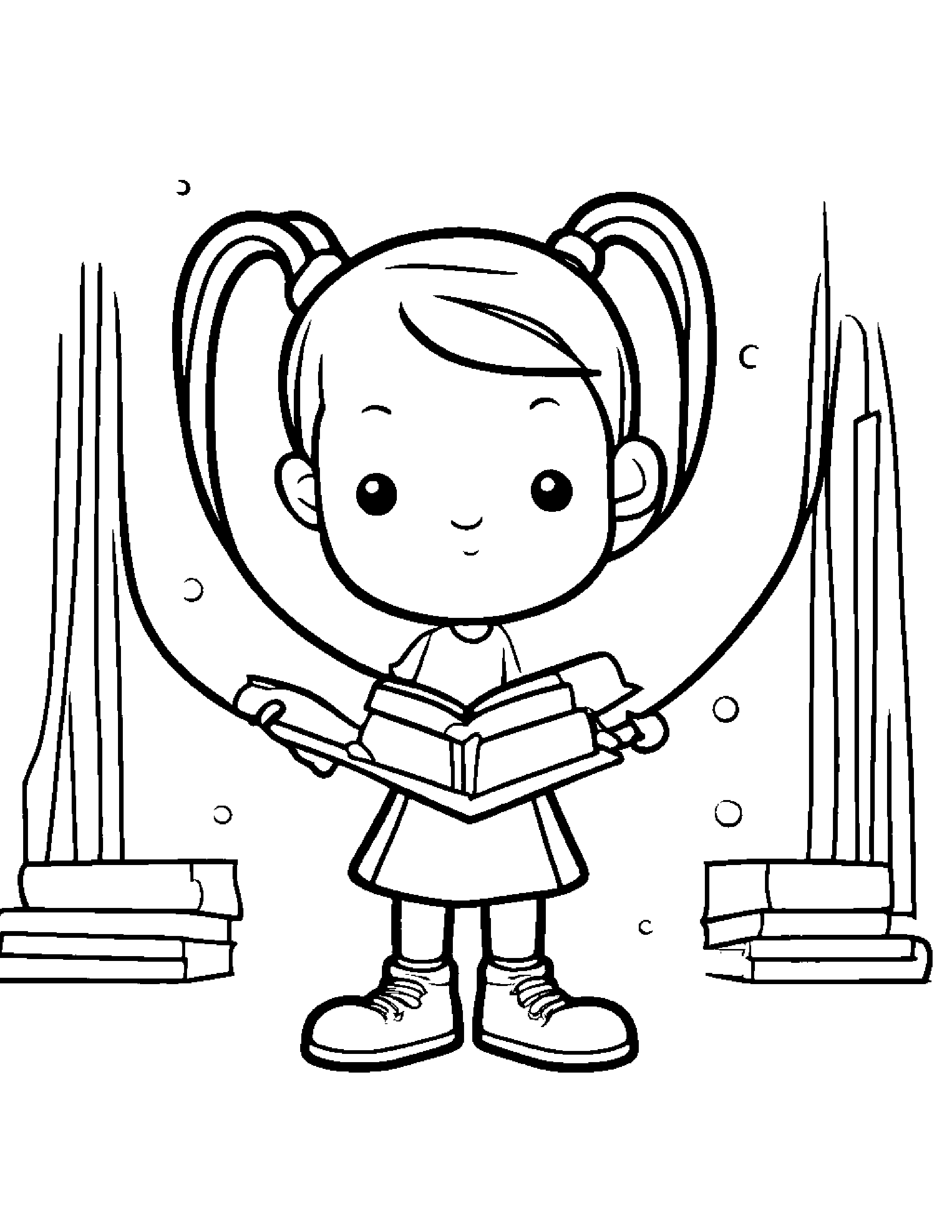 Kawaii Jump Rope Reading A Book #2 Coloring Page (Free Printable PDF)